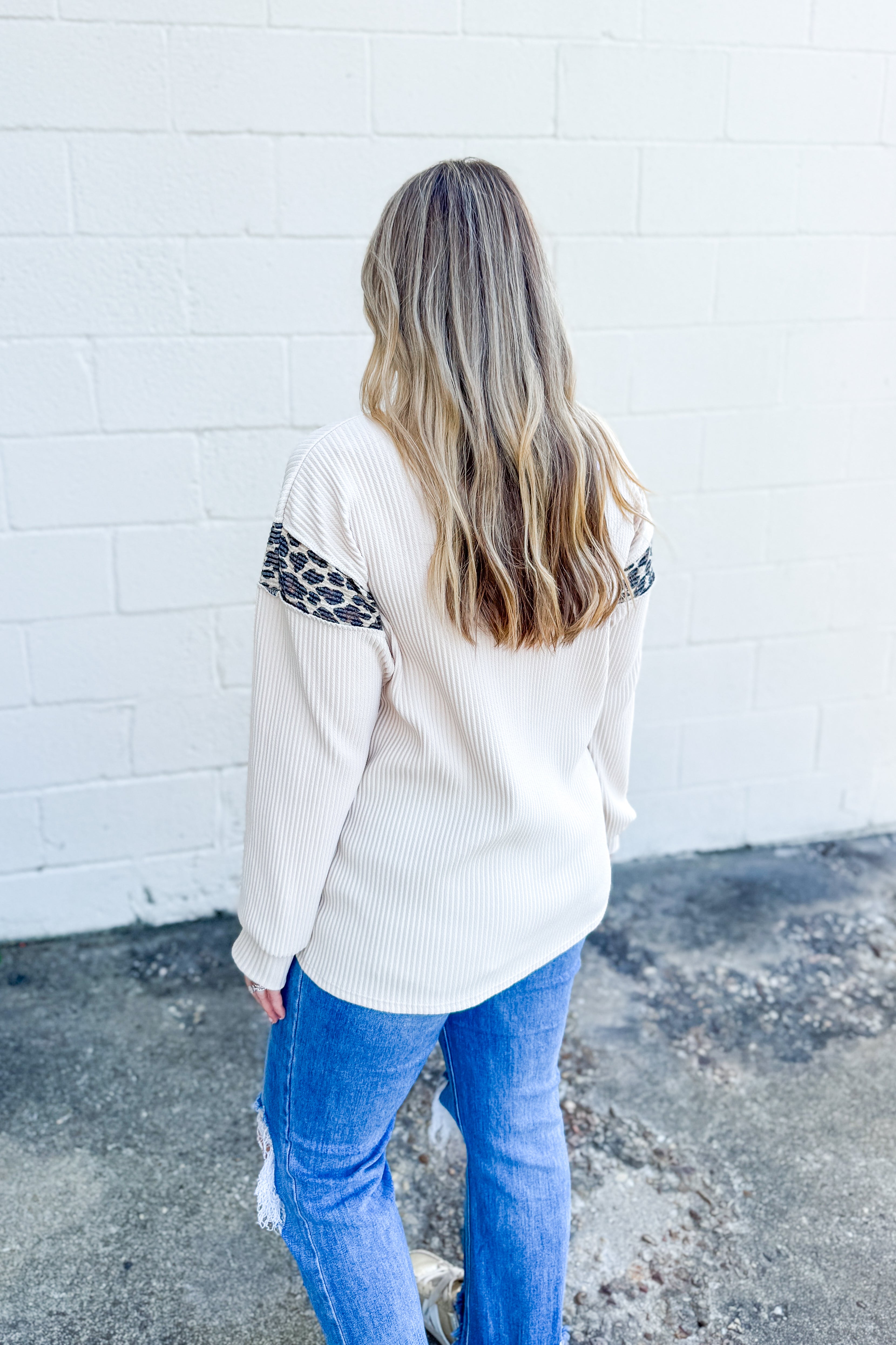 Fierce Edge Rib Knit Top, Oatmeal