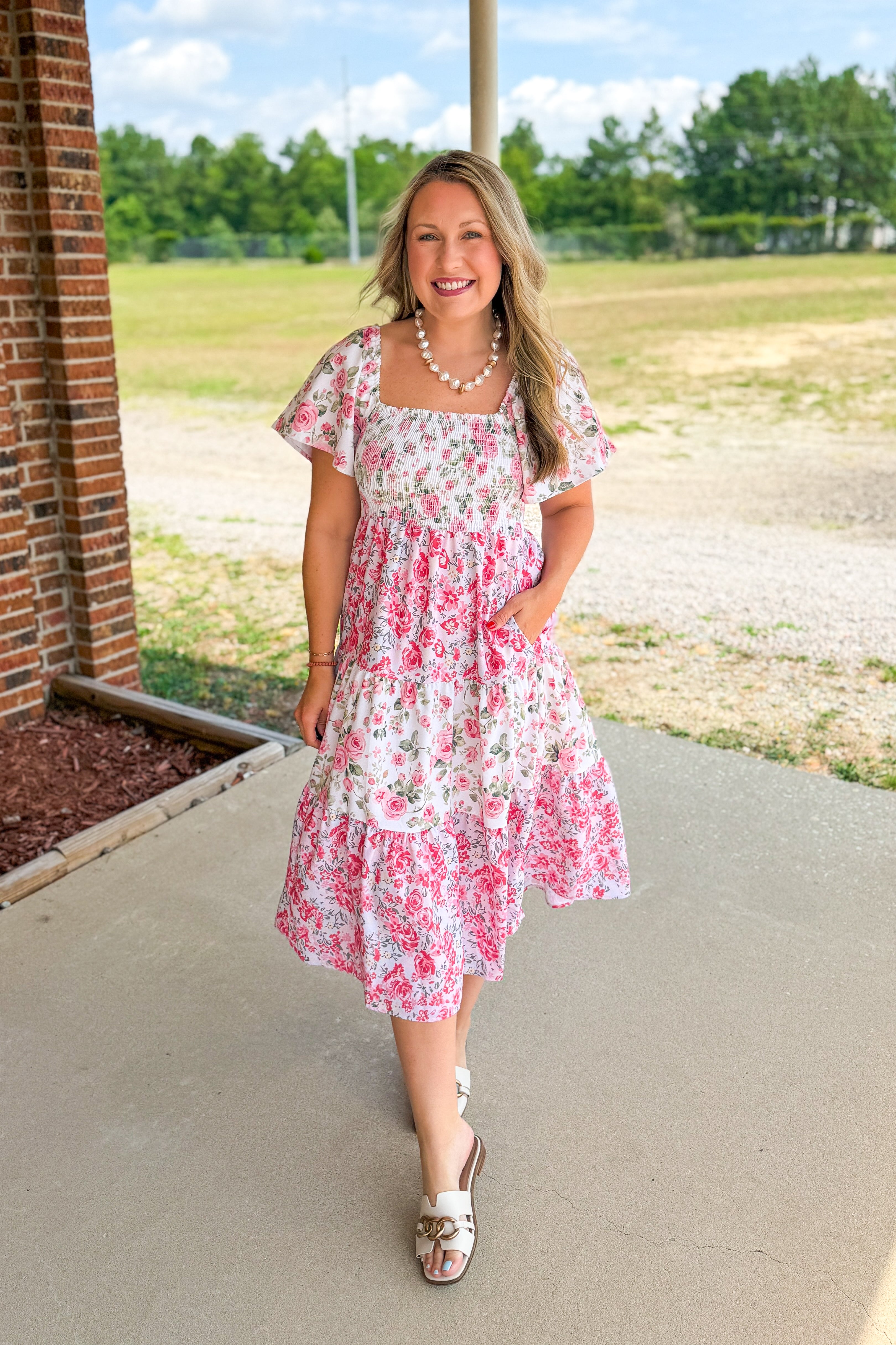 Blushing Petals Color Block Maxi Dress