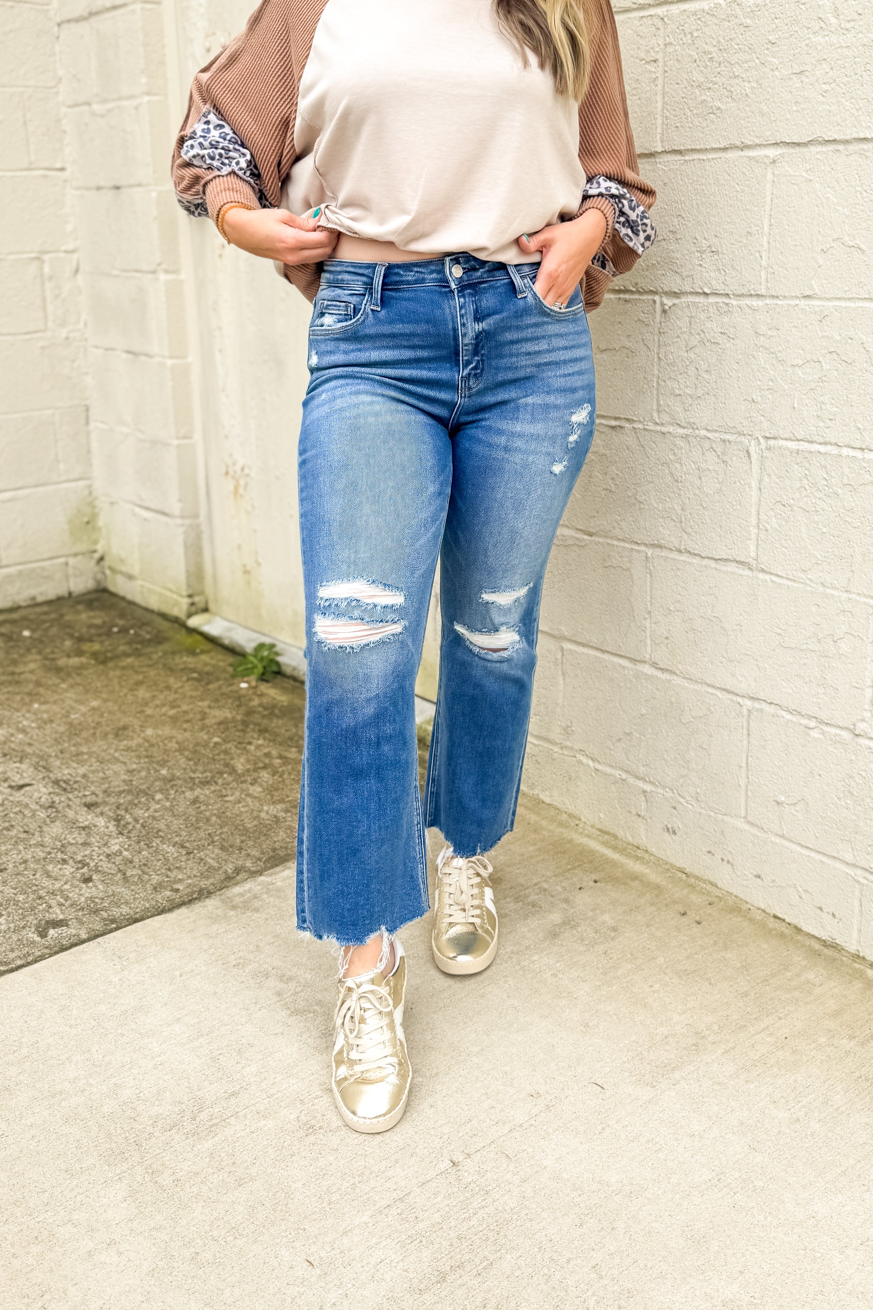 Lovervet Juniper Distressed Kick Flare Jeans
