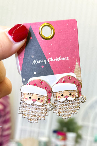 Santa Post Drop Earrings with Pearl Tassels