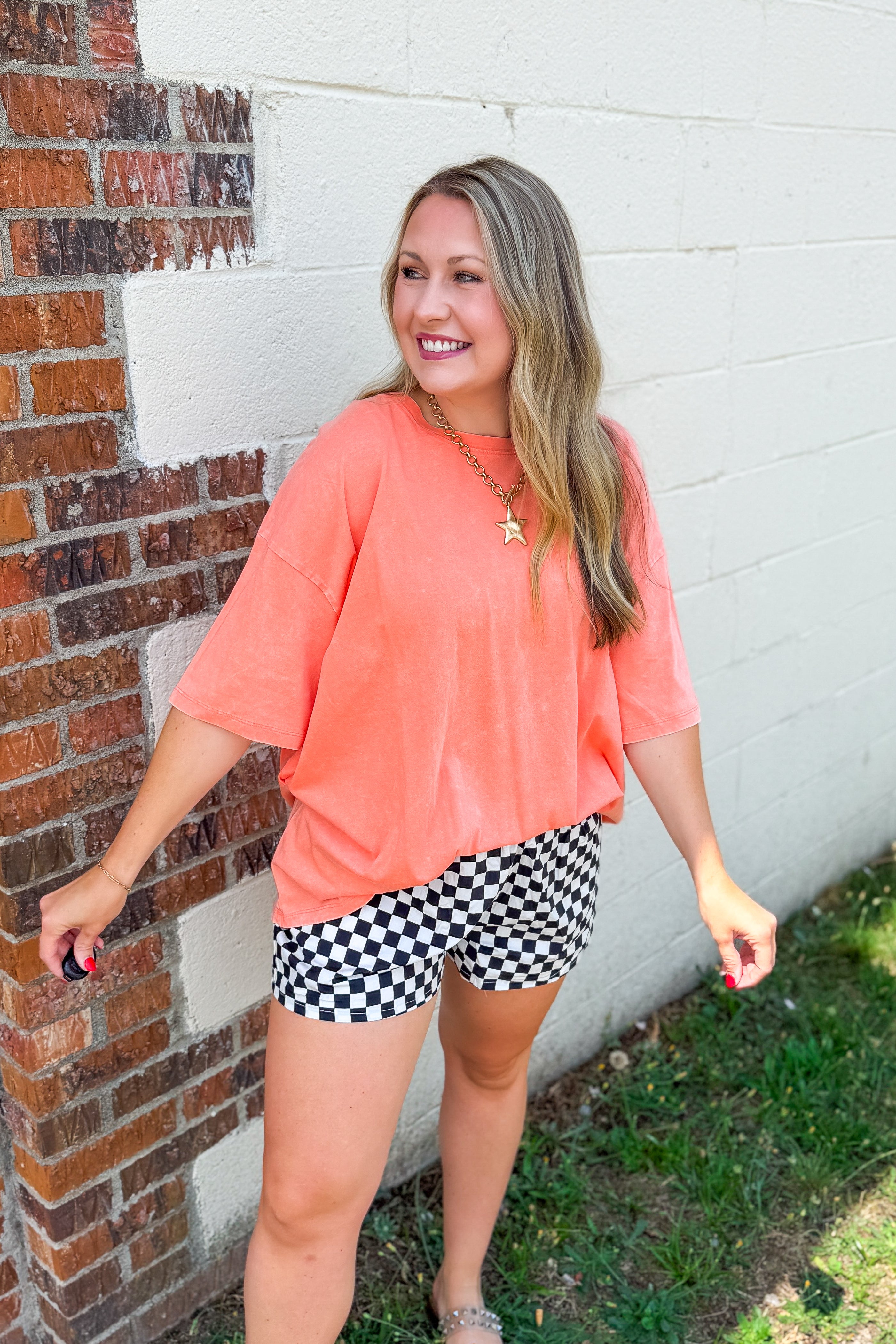 What You Are Oversized Acid Wash Top, Coral