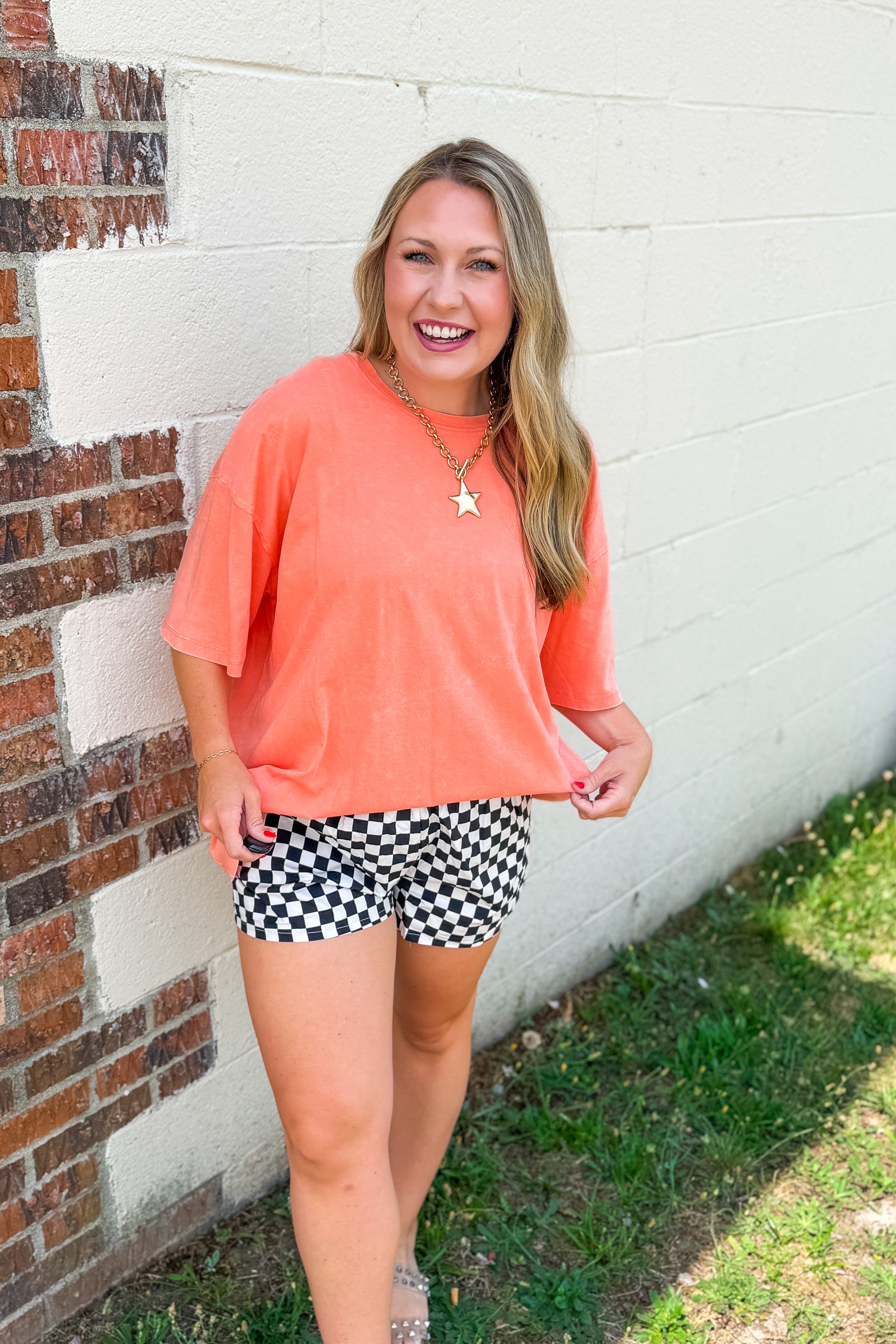 What You Are Oversized Acid Wash Top, Coral