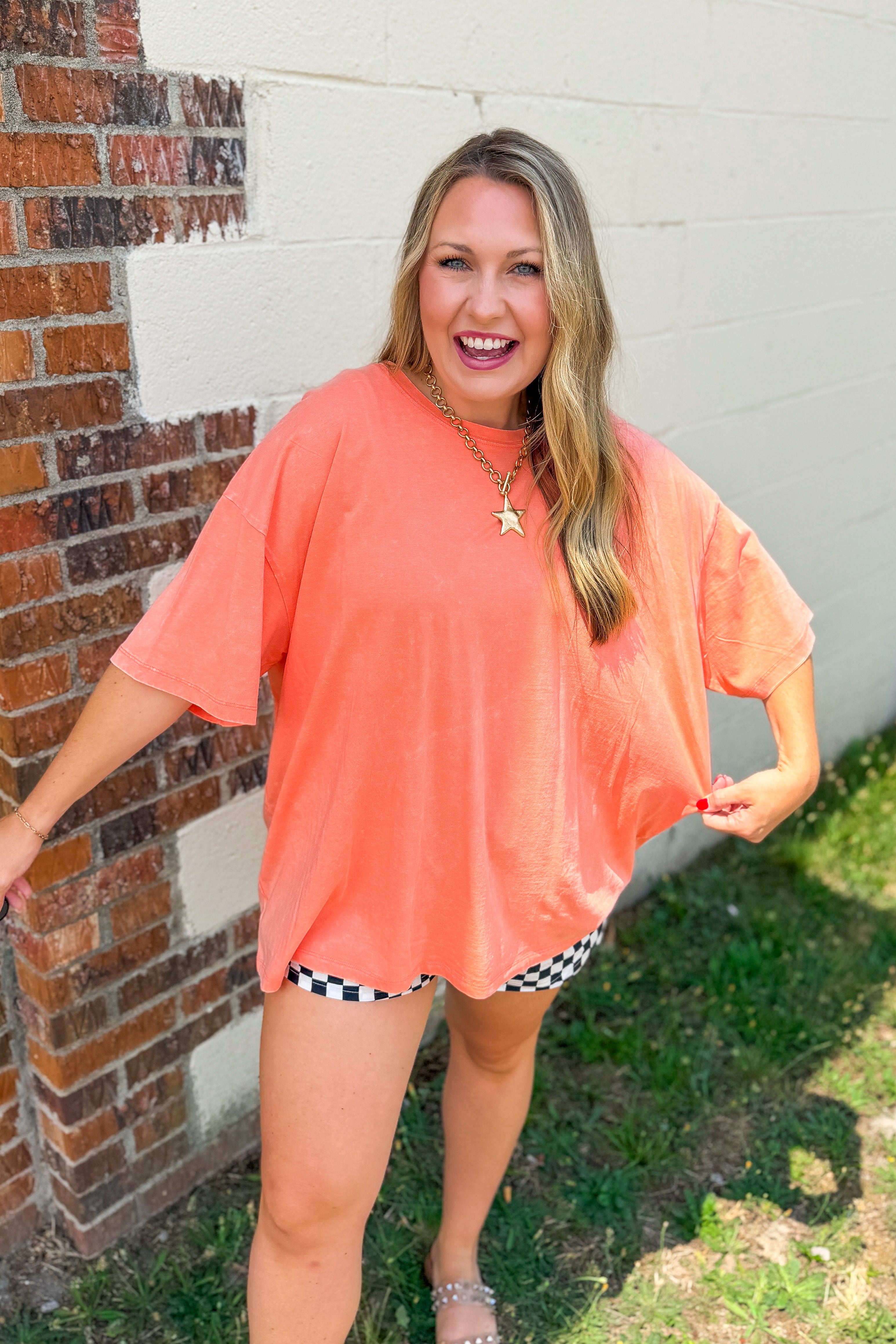 What You Are Oversized Acid Wash Top, Coral