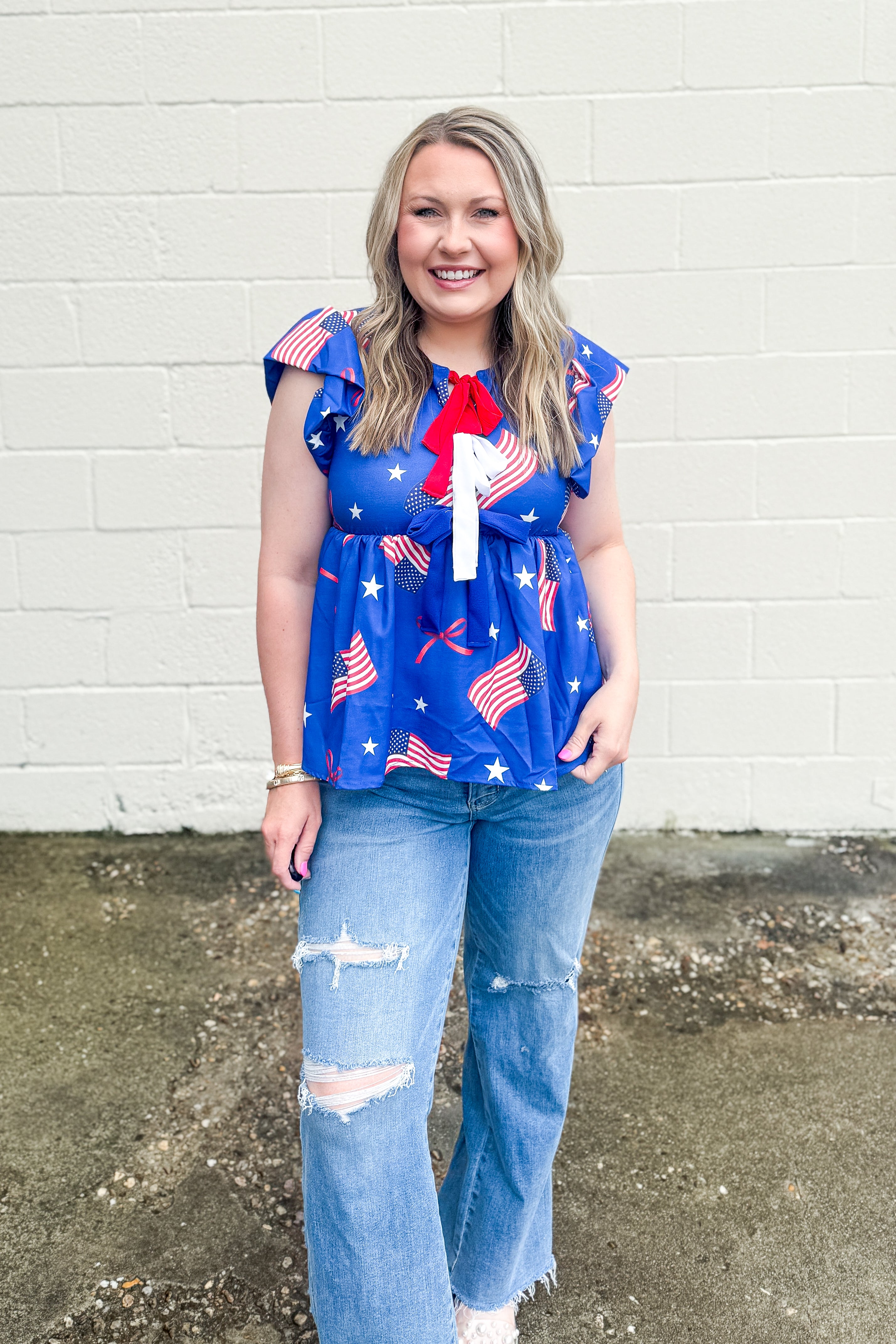 USA All Day Patriotic Peplum Top