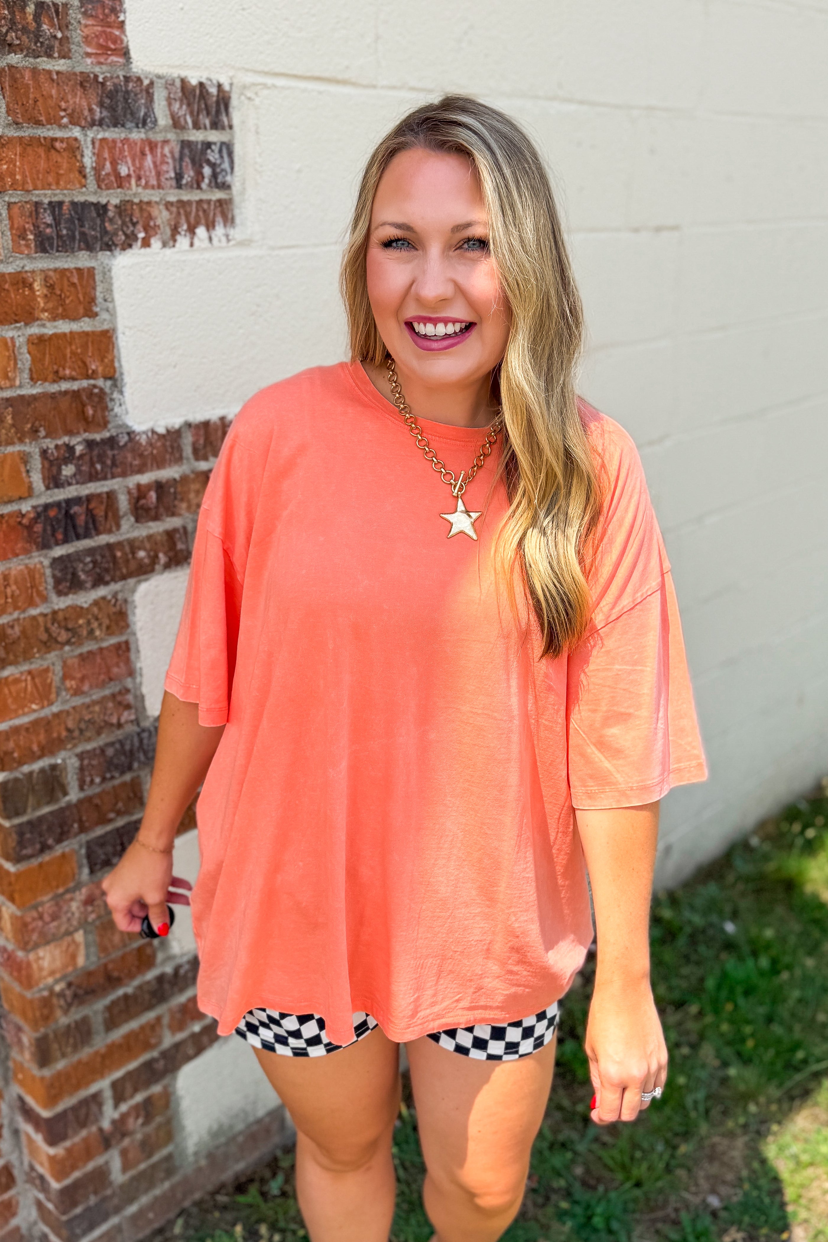 What You Are Oversized Acid Wash Top, Coral