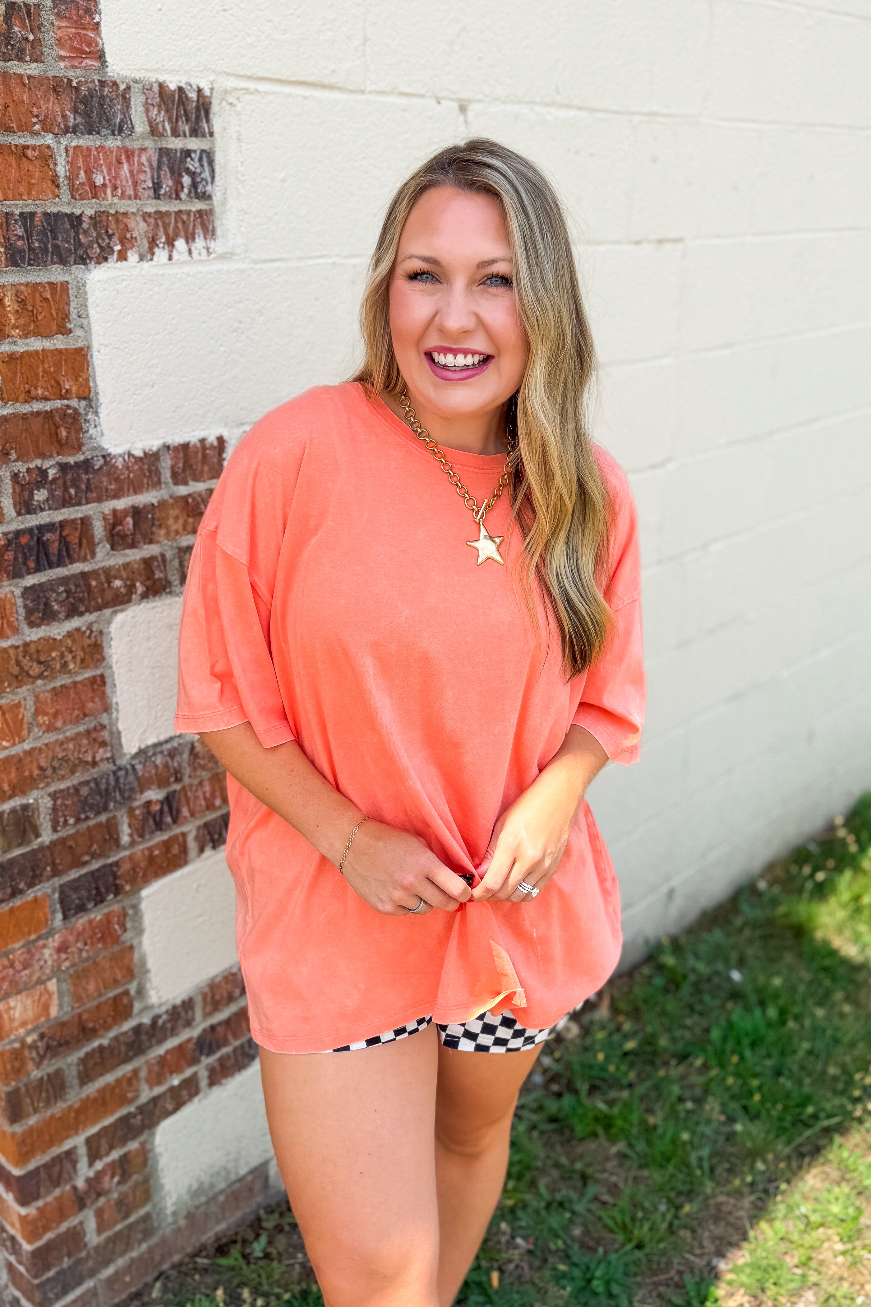 What You Are Oversized Acid Wash Top, Coral