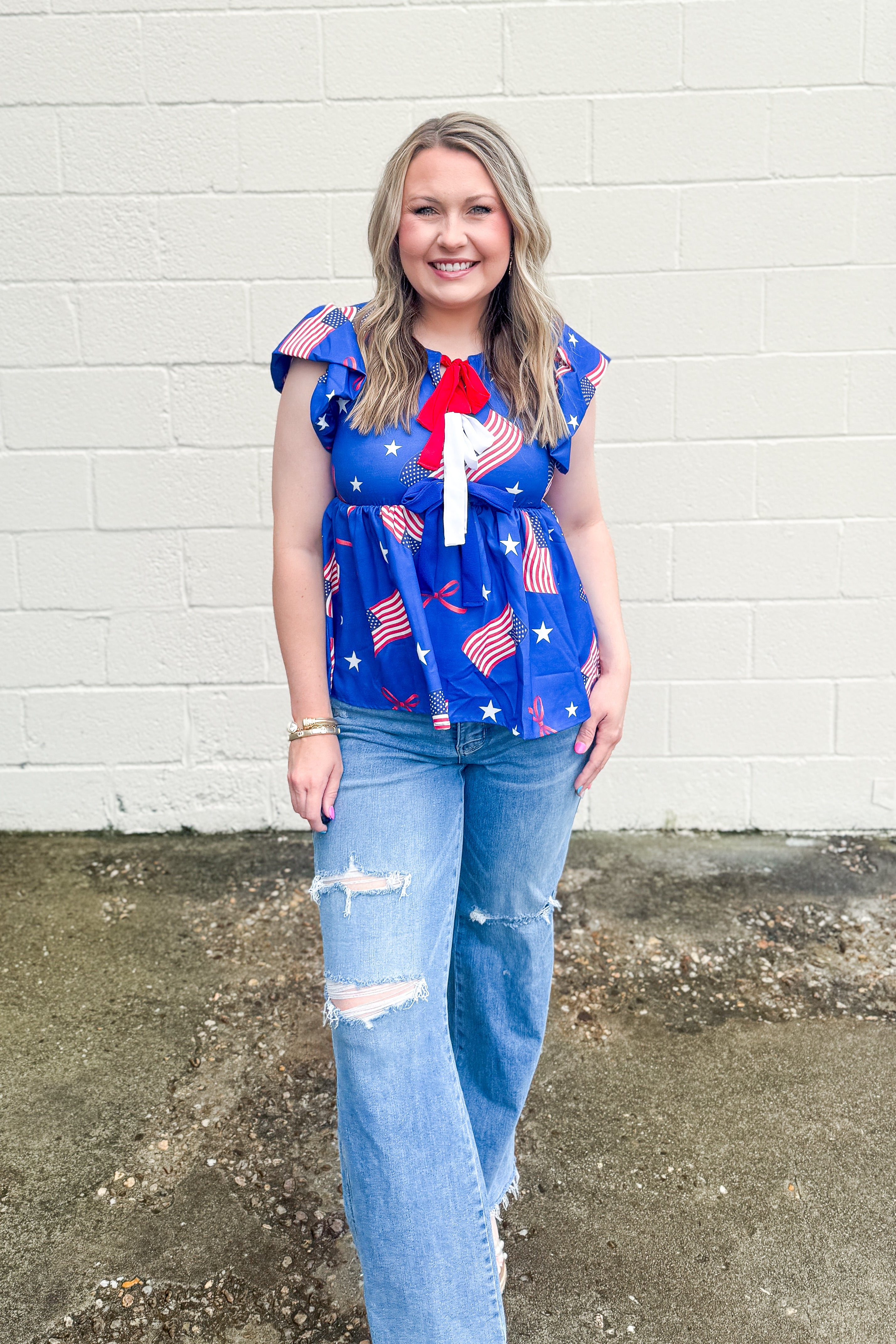 USA All Day Patriotic Peplum Top
