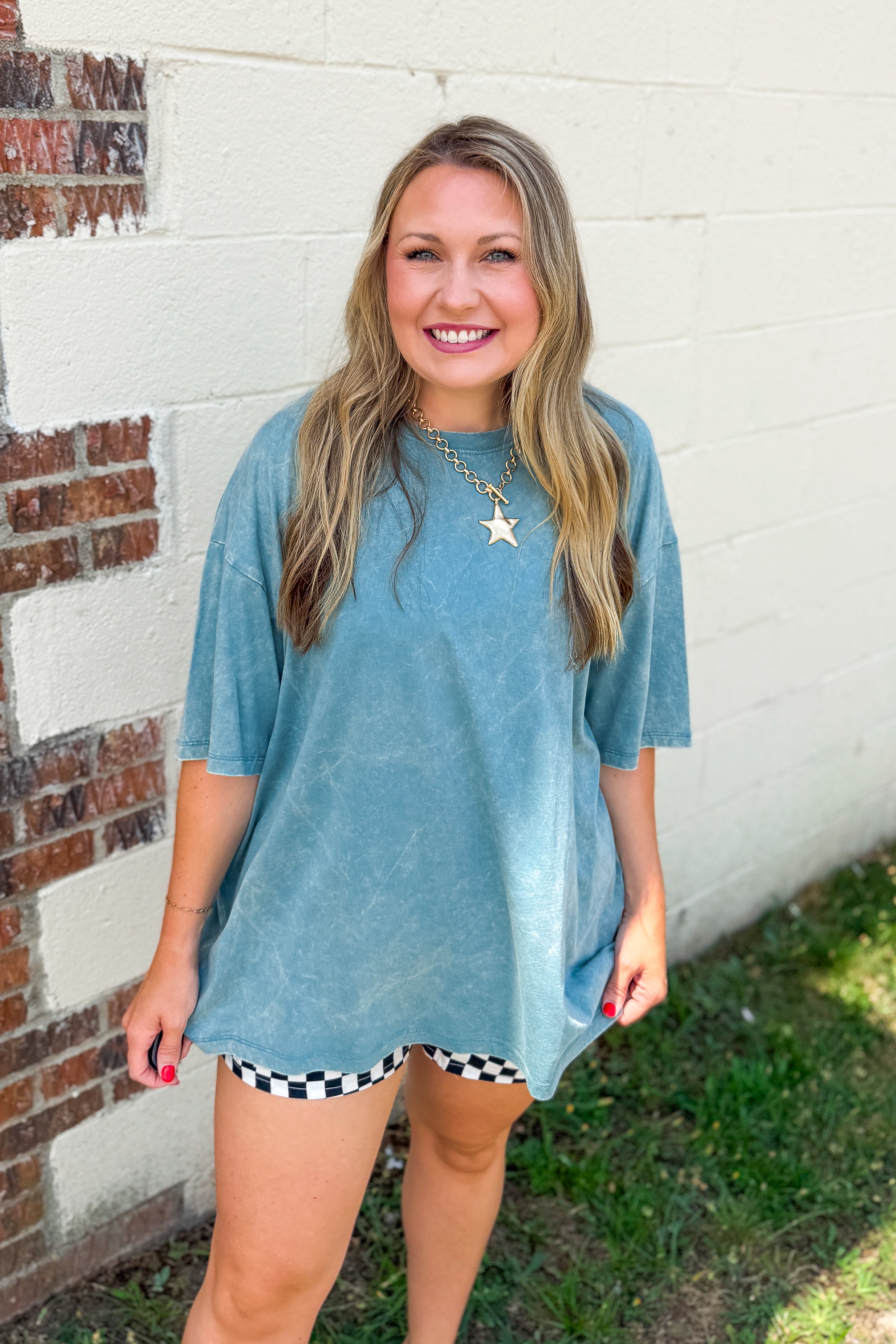 What You Are Oversized Acid Wash Top, Ash Blue