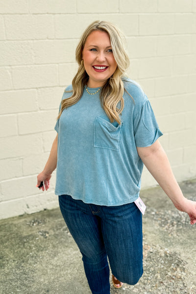 Where It Ends Ribbed Top, Dusty Teal