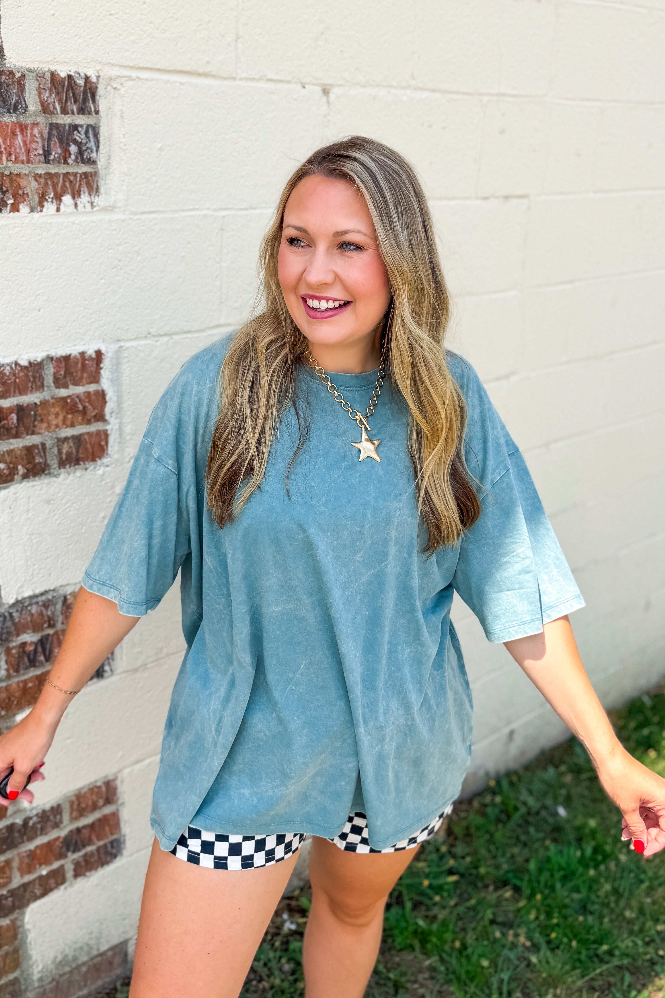 What You Are Oversized Acid Wash Top, Ash Blue