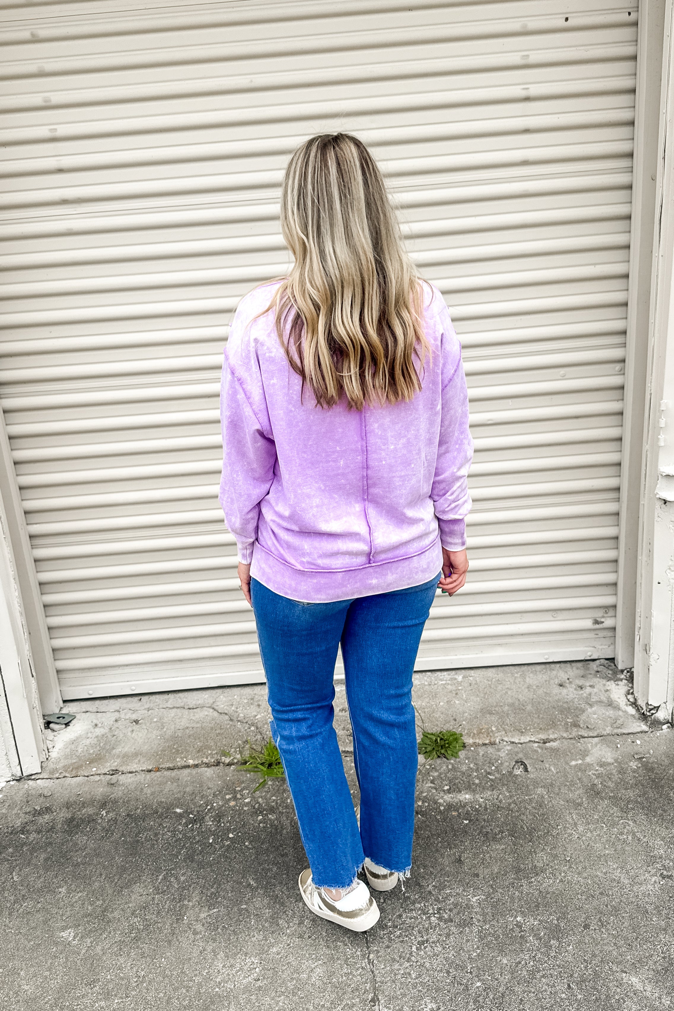 Everly Acid Wash Pullover Top, Lavender