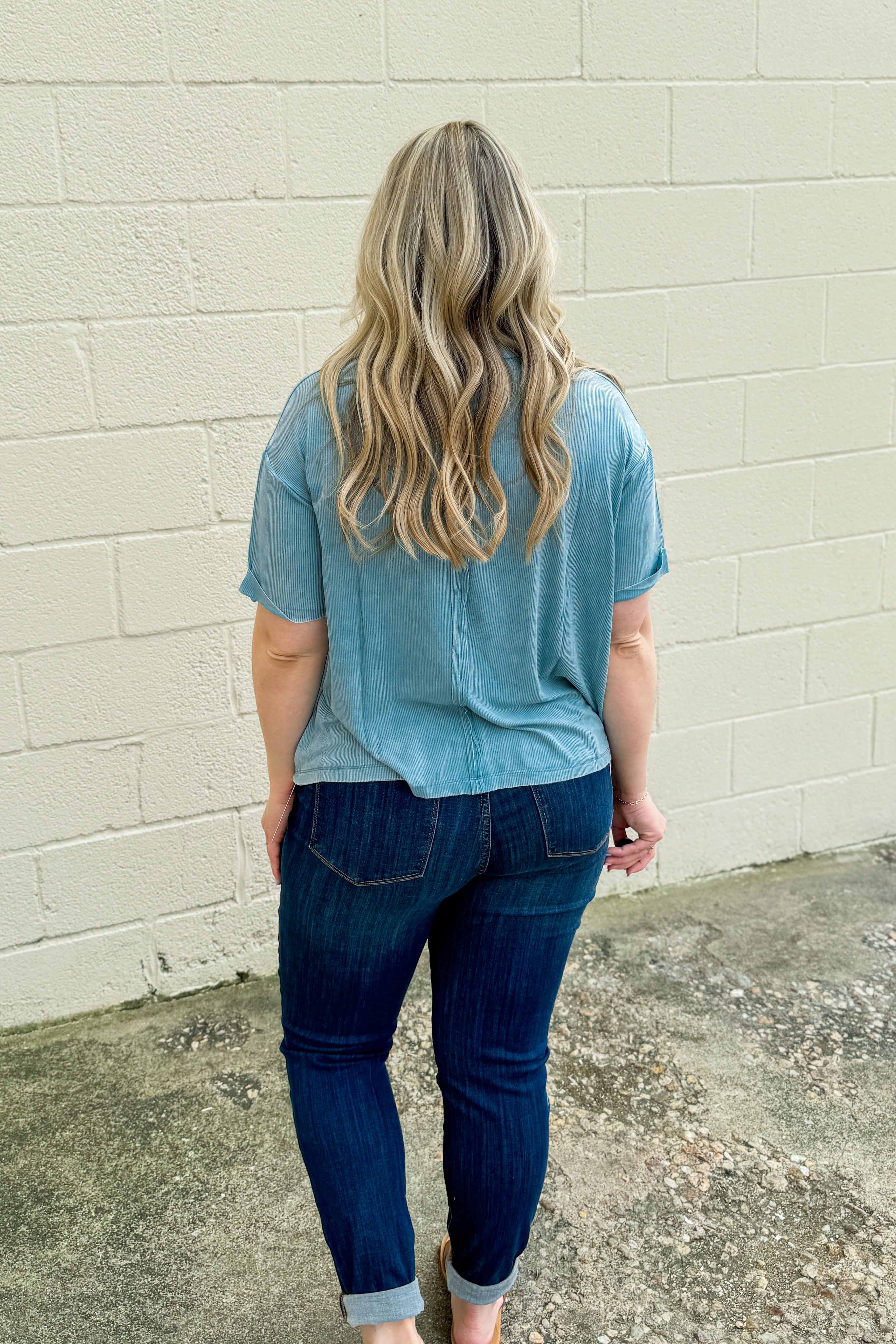 Where It Ends Ribbed Top, Dusty Teal