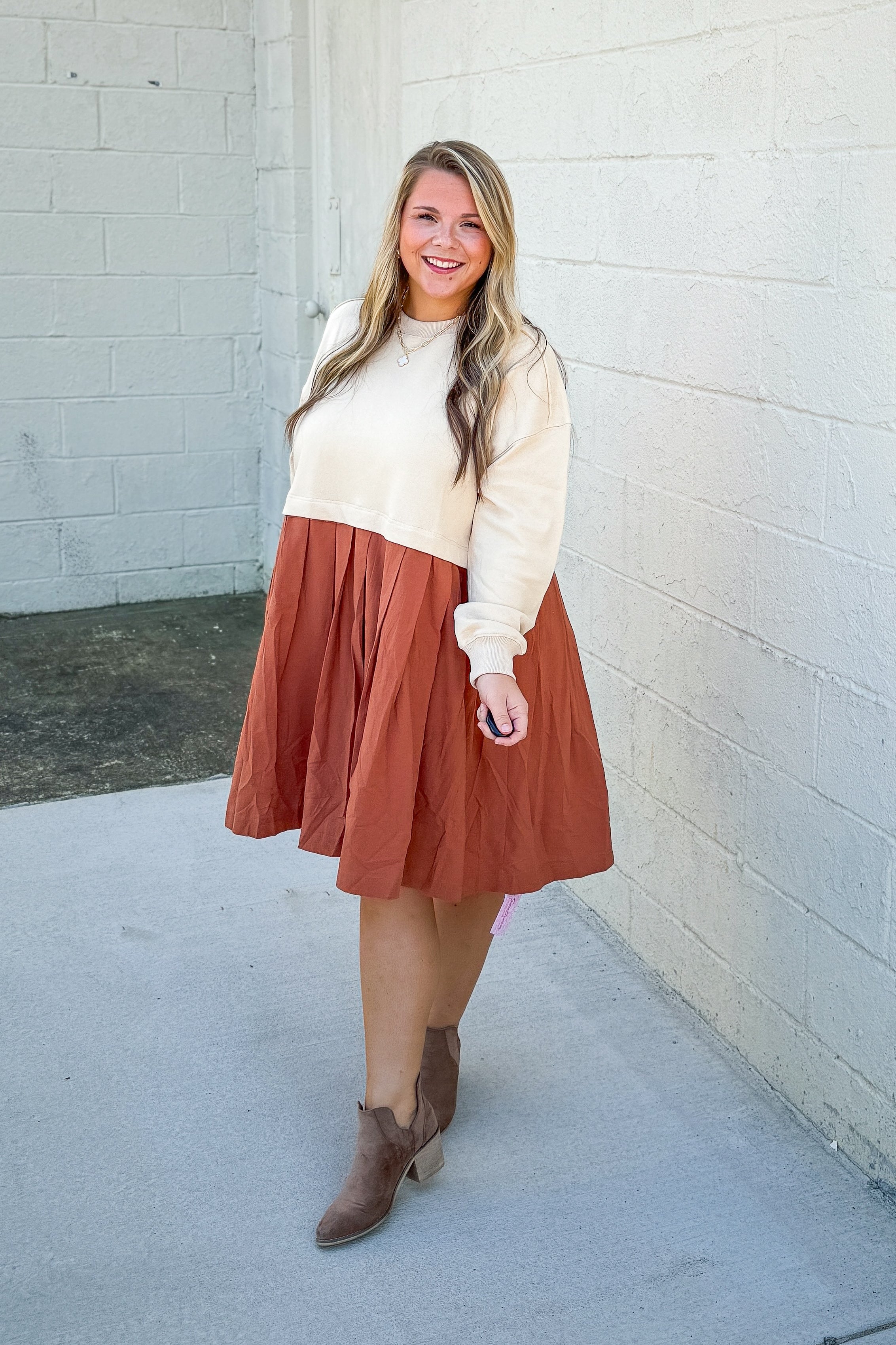 Best Foot Forward Pullover Dress, Cream/Rust