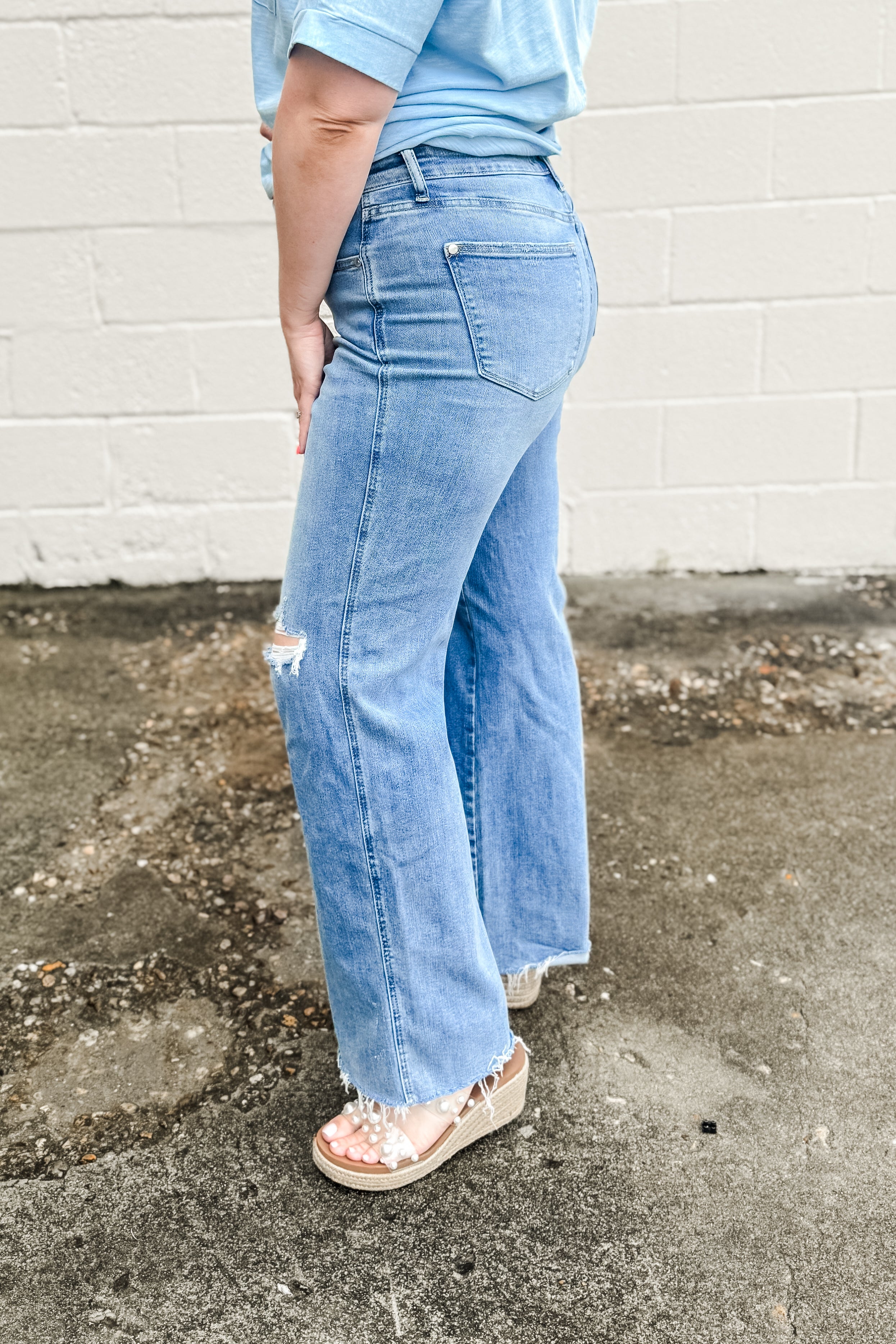 Judy Blue Kate Mid Rise Tummy Control Destroyed Wide Leg Jeans