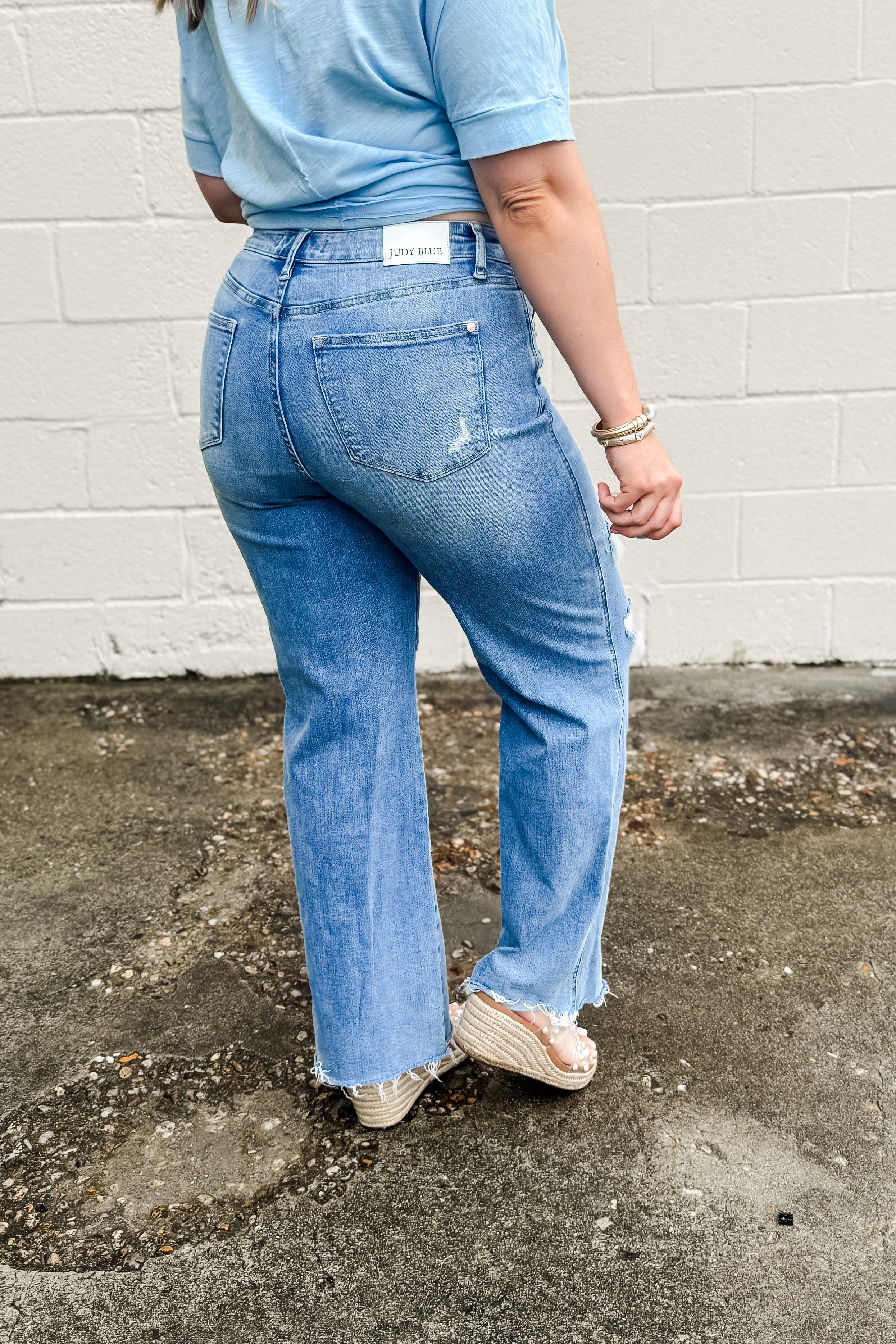 Judy Blue Kate Mid Rise Tummy Control Destroyed Wide Leg Jeans