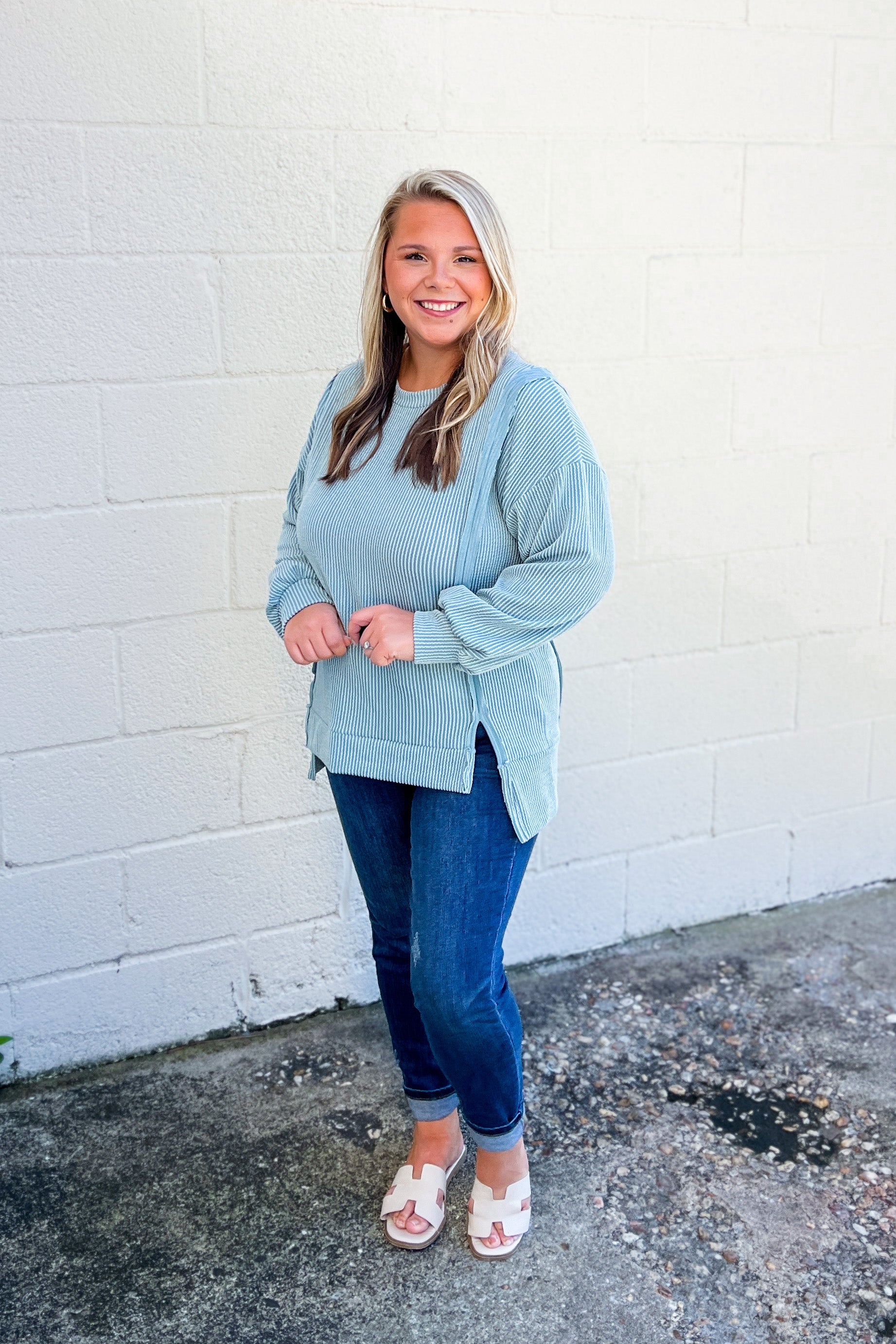 Devin Ribbed Pullover Top, Sage