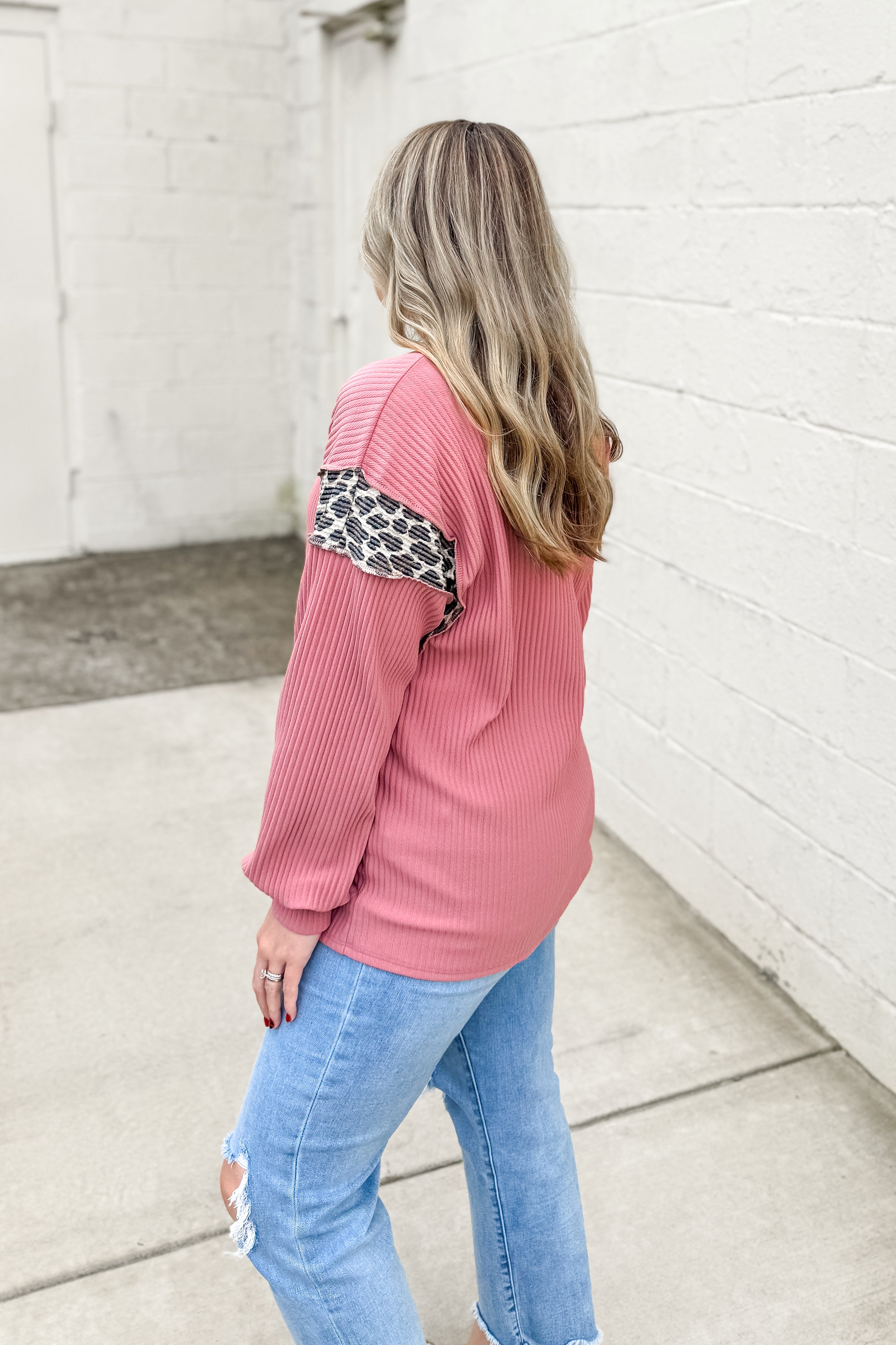 Fierce Edge Rib Knit Top, Mauve