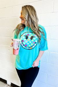 Colorful Heart Happy Face Graphic Tee, Mint
