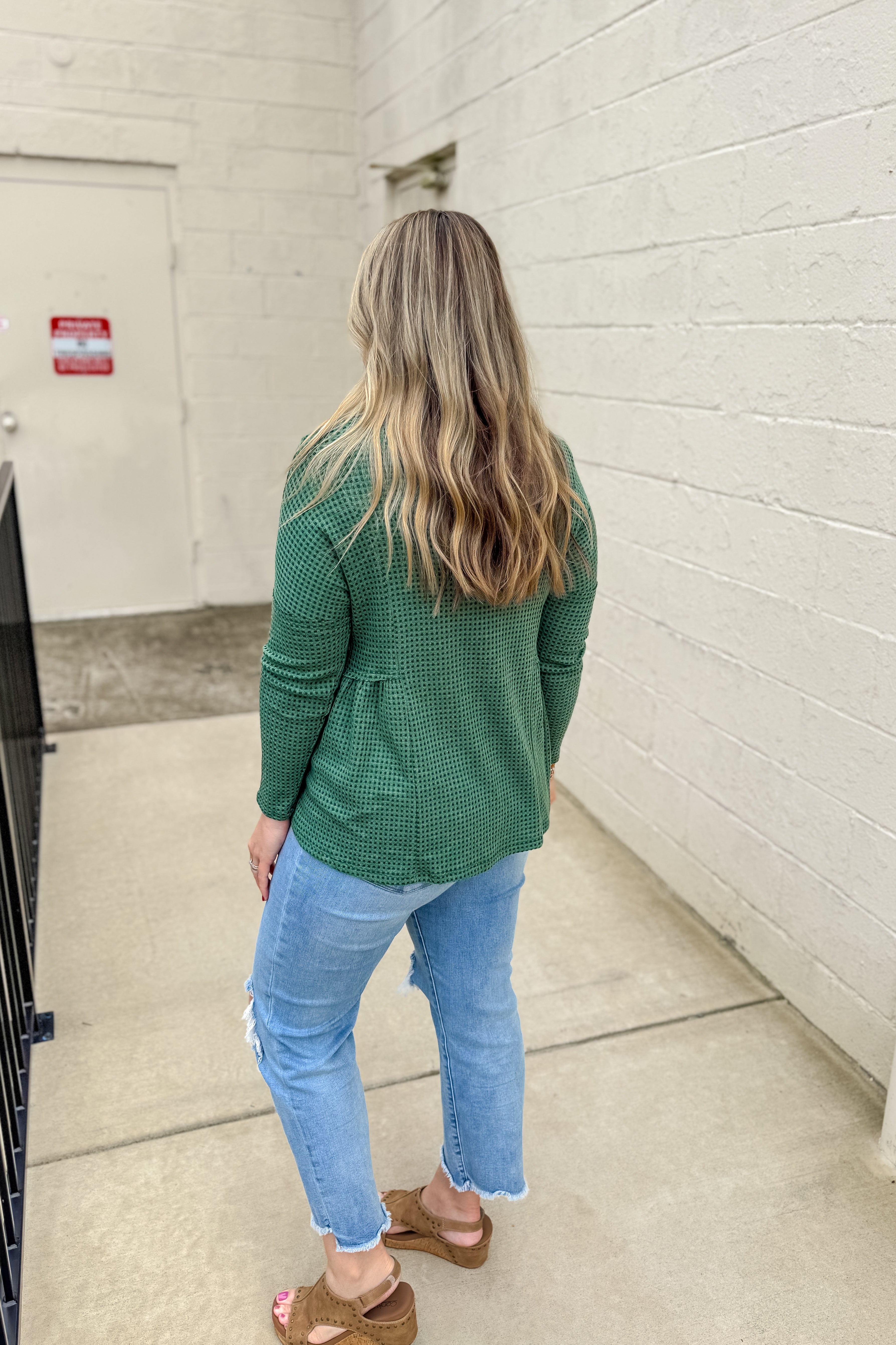 Cozy Days Waffle Knit Top, Green