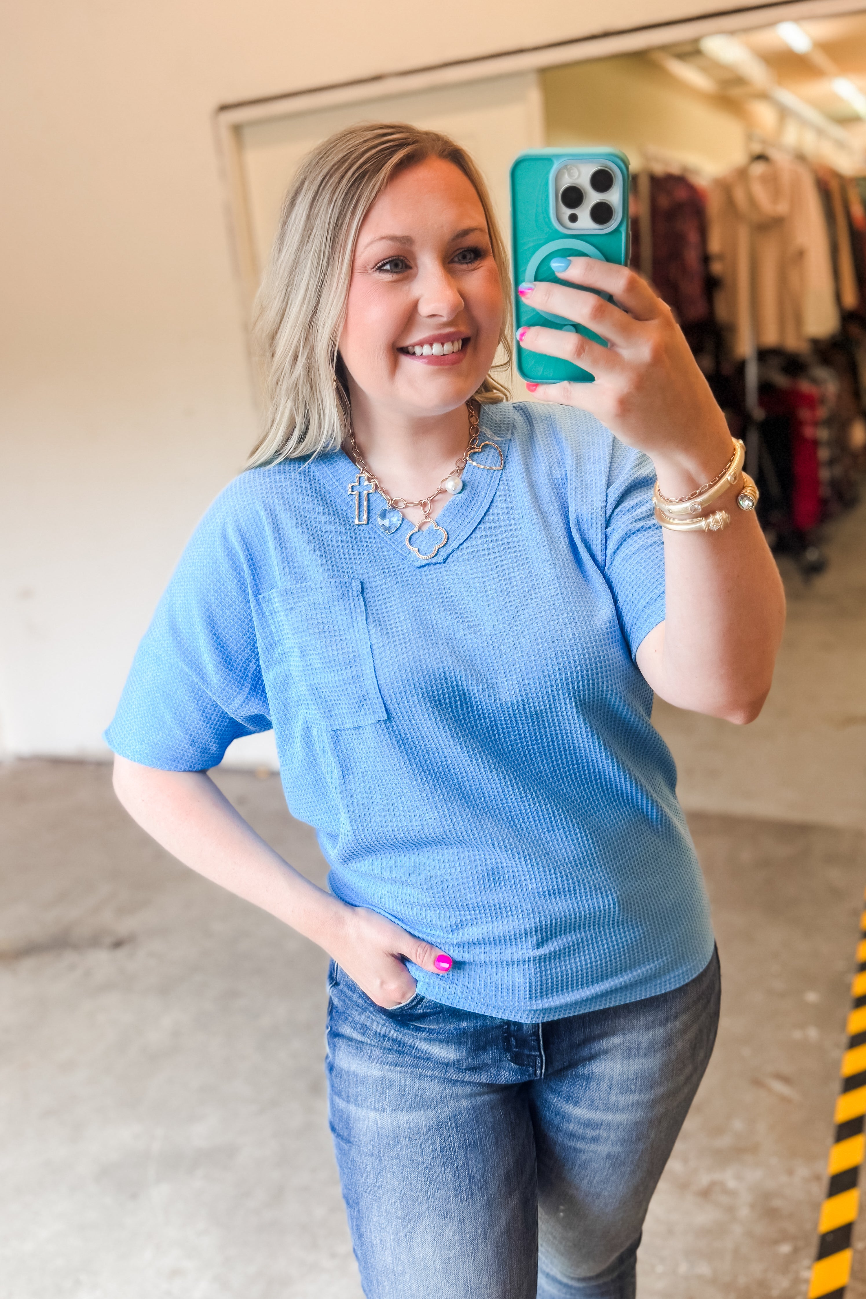 Wear It Well Ribbed V-neck Top, Blue
