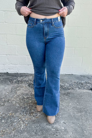 Judy Blue Maren Cool Denim Tummy Control Raw Hem Flare Jeans