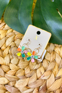 Metal Wire Flower Drop Earring, Light Multi