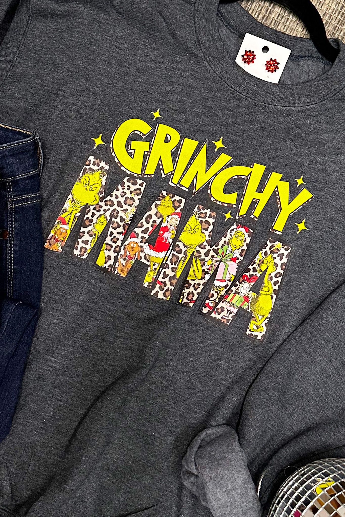 Grinchy Mama Crewneck Sweatshirt, Dark Heather