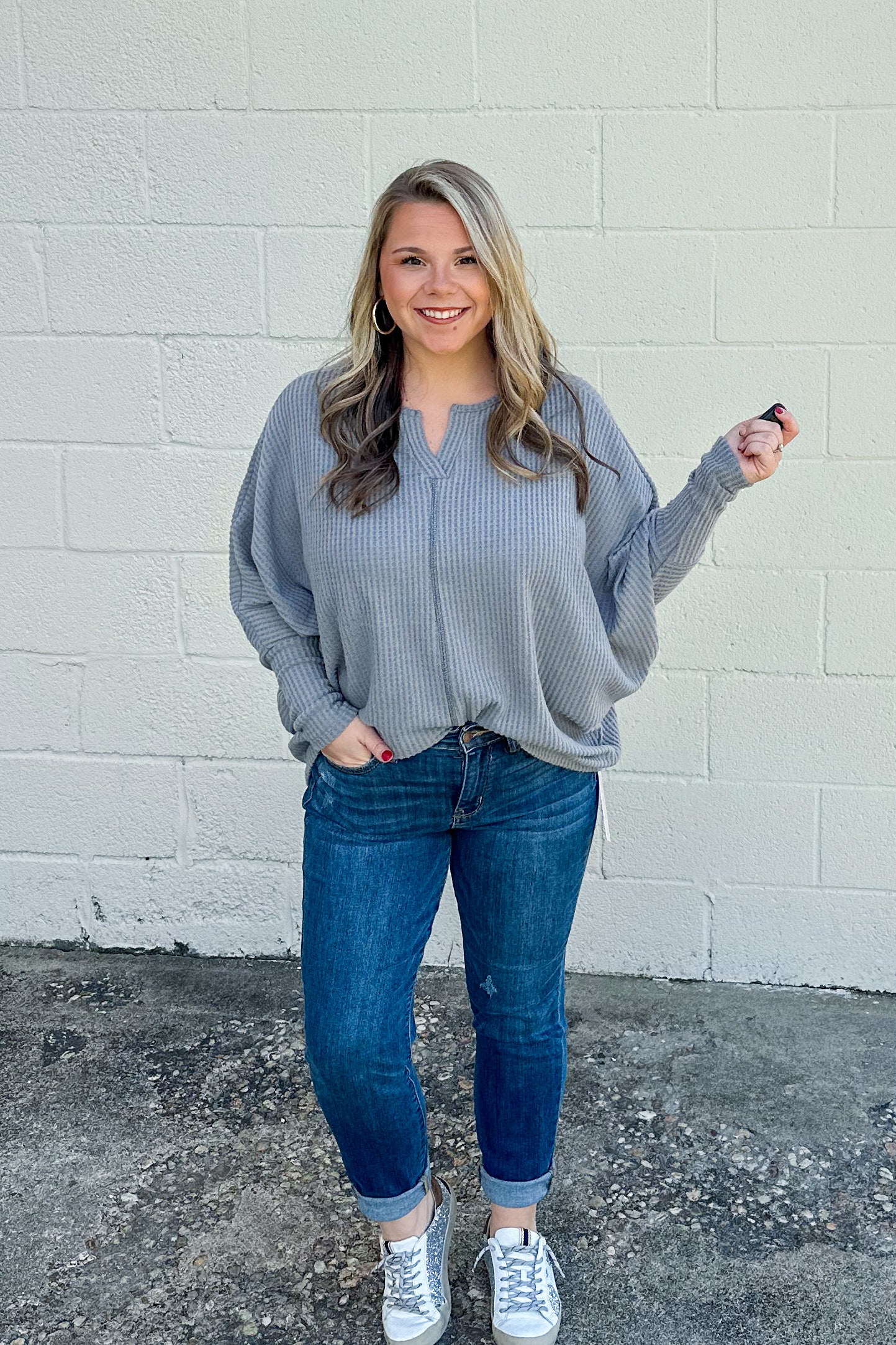 In Loving Arms Dolman Top, Grey