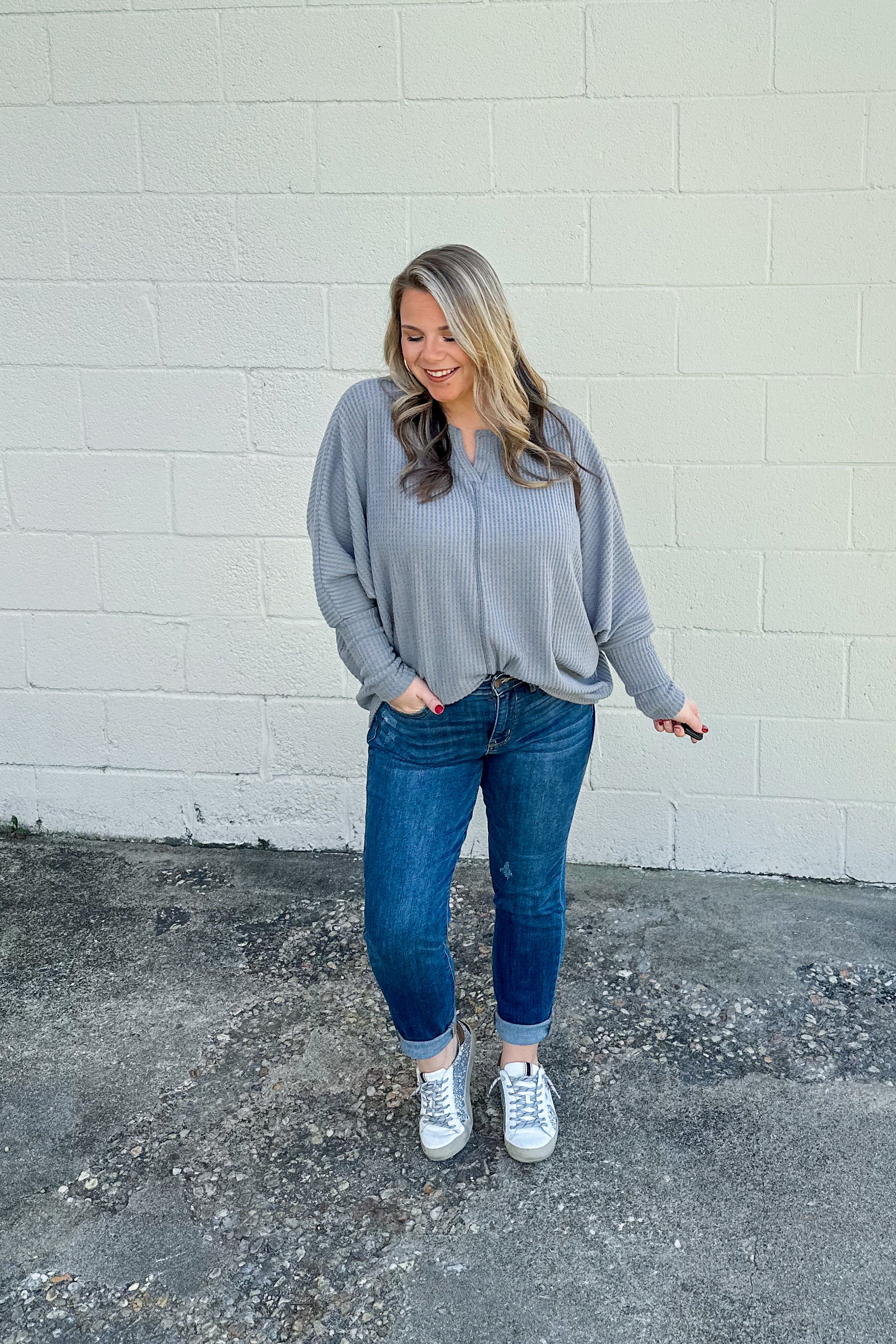 In Loving Arms Dolman Top, Grey