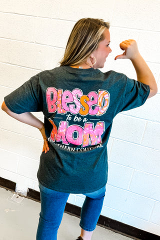 Blessed To Be A Mom Graphic Tee, Heather Charcoal