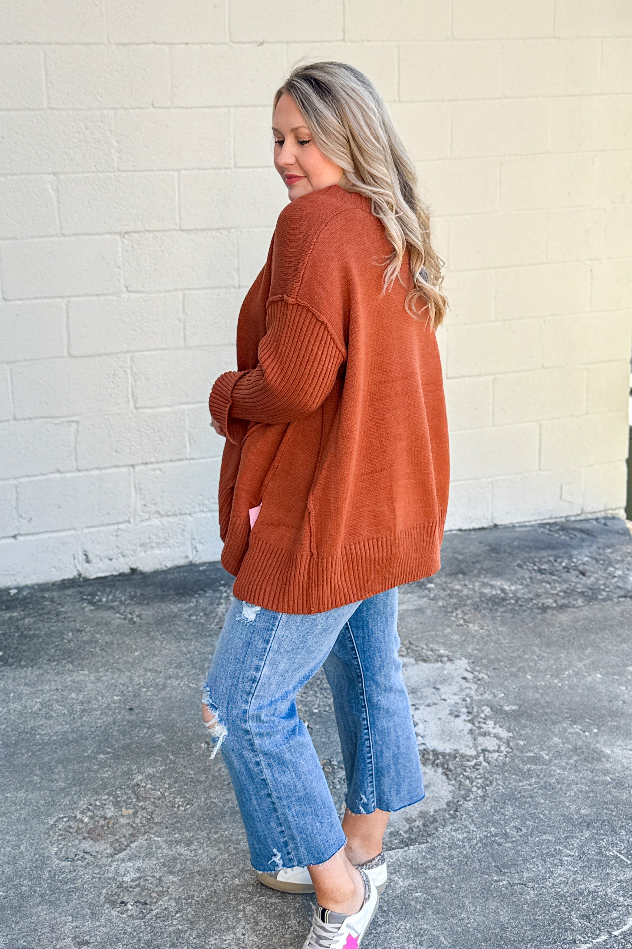 One And Only V-Neck Sweater Top, Rust