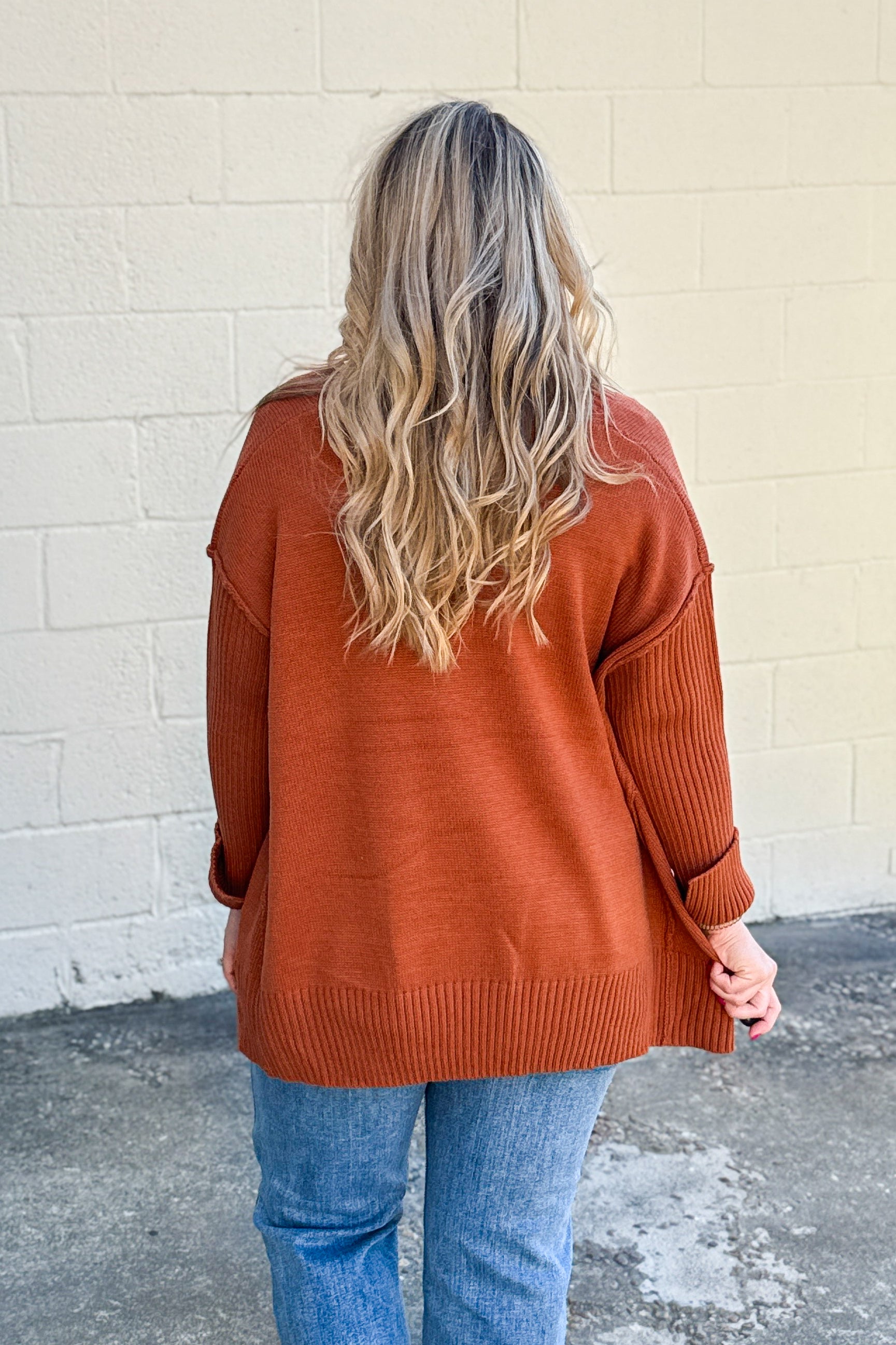 One And Only V-Neck Sweater Top, Rust