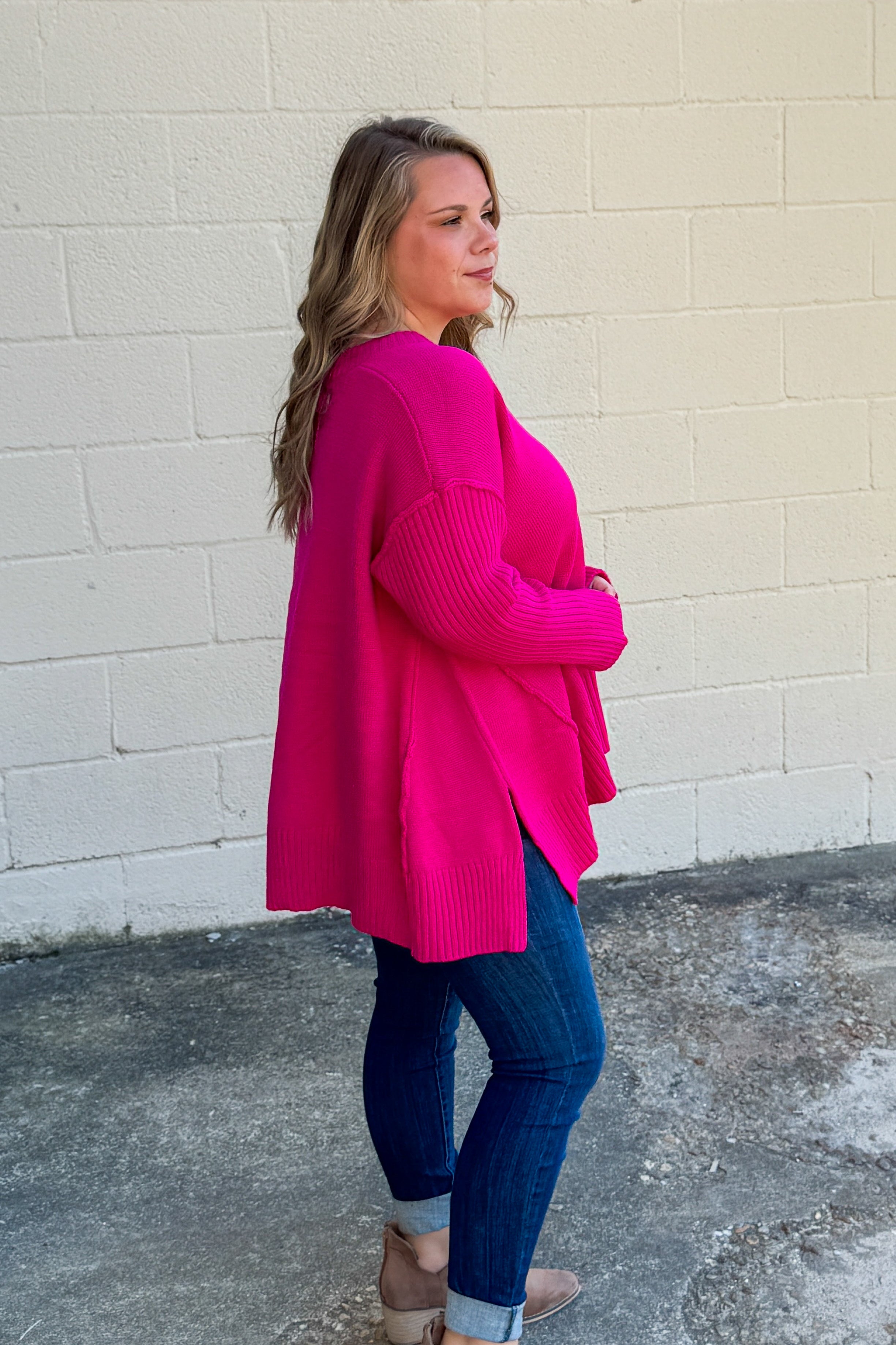 One And Only V-Neck Sweater Top, Magenta