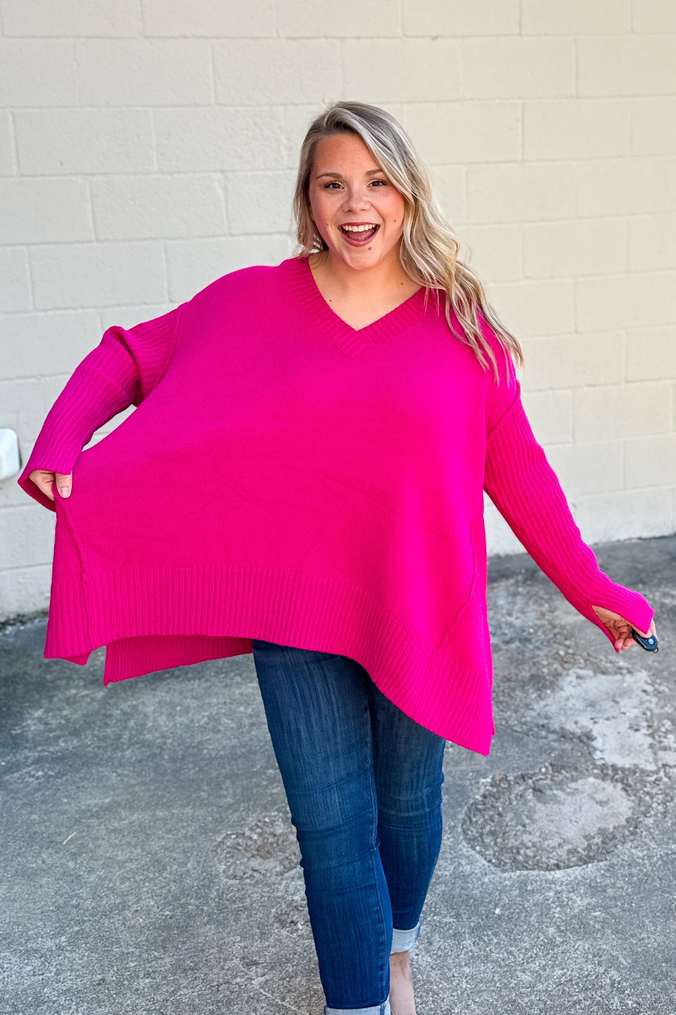 One And Only V-Neck Sweater Top, Magenta