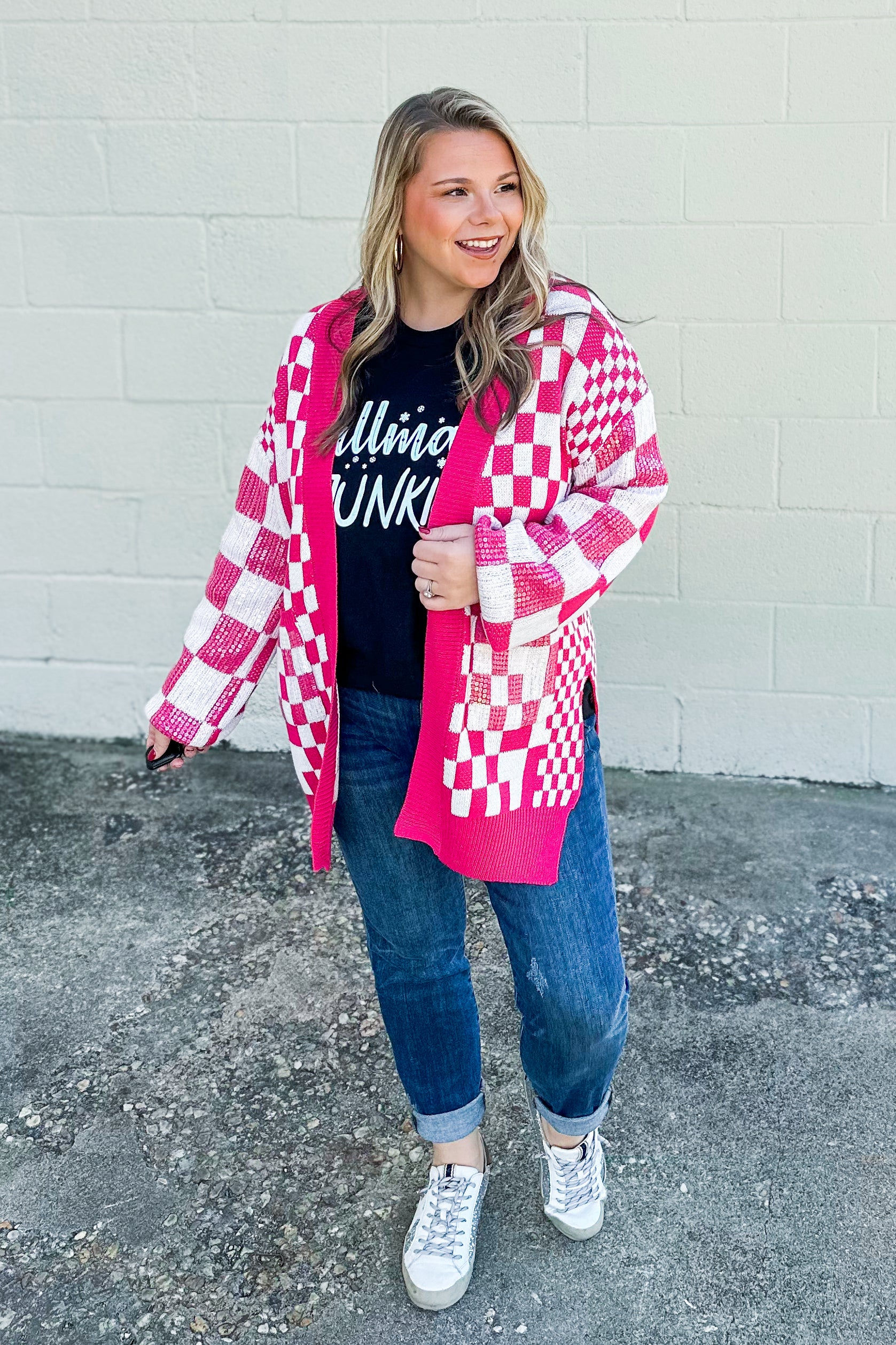 RESTOCK | Easily Distracted Checkered Cardigan, Pink