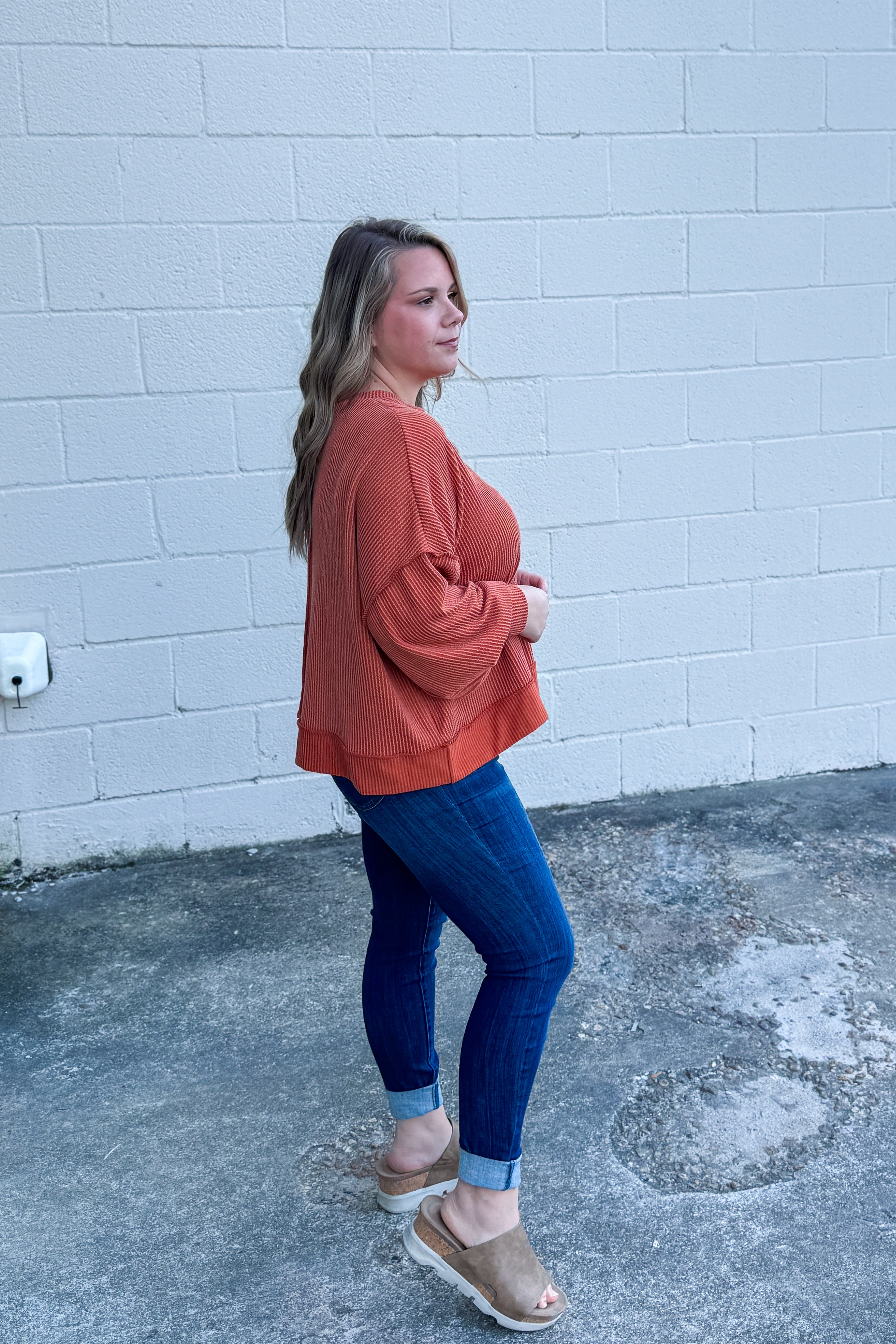 In A Dream Ribbed Pullover Top, Rust