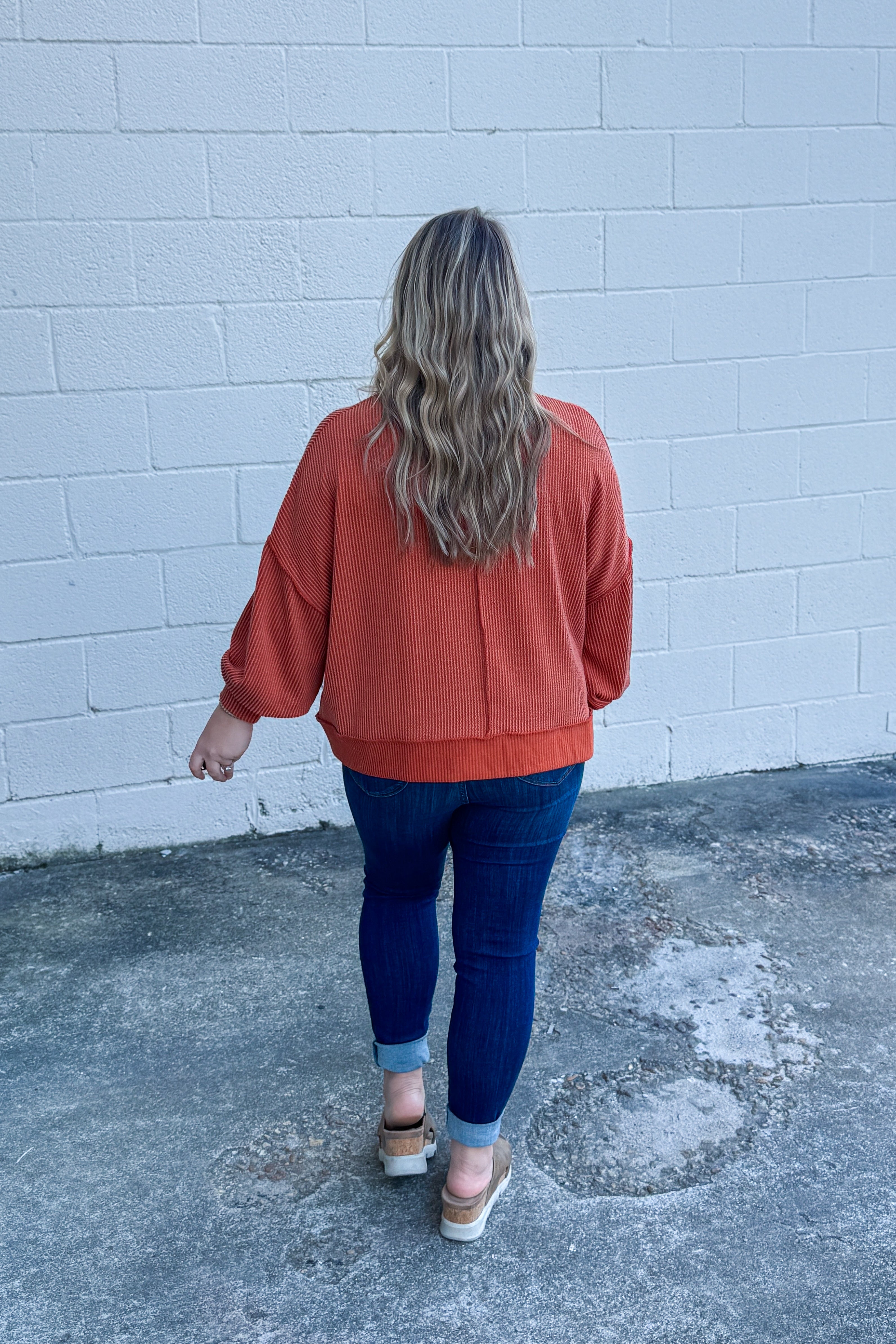 In A Dream Ribbed Pullover Top, Rust