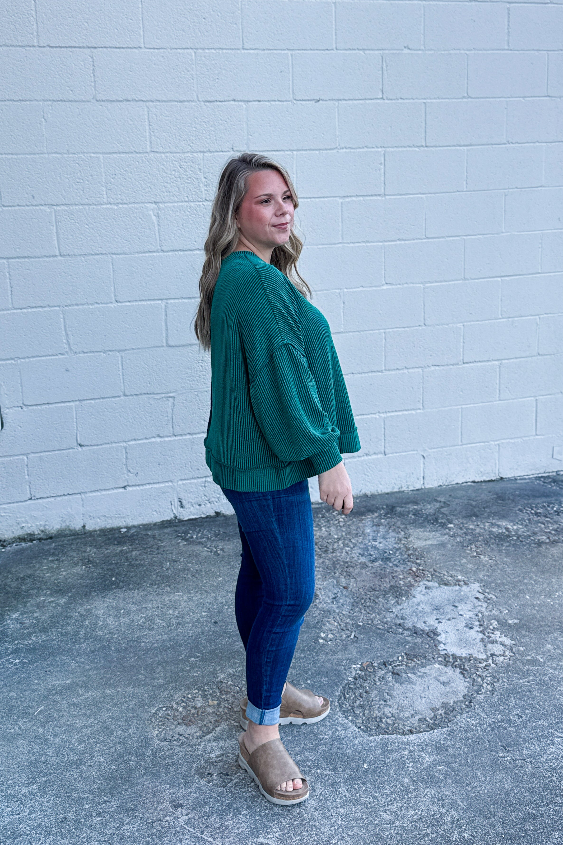 In A Dream Ribbed Pullover Top, Hunter Green