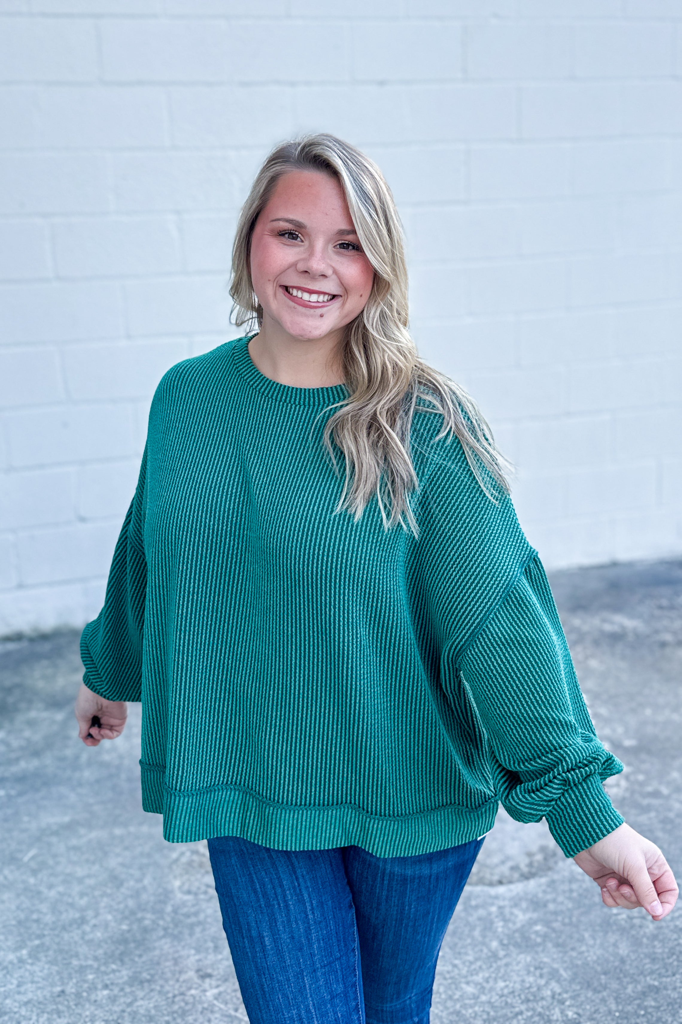 In A Dream Ribbed Pullover Top, Hunter Green