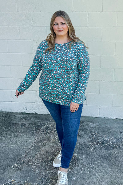 Find New Ways Leopard Pullover Top, Teal/Pink