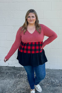 Miss Who I Was Color Block Buffalo Plaid Top