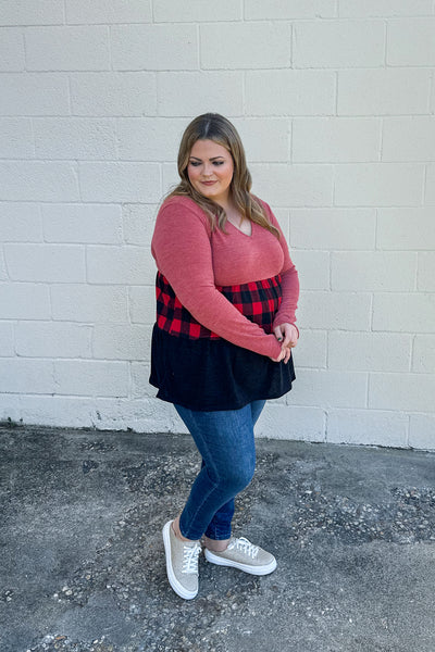 Miss Who I Was Color Block Buffalo Plaid Top