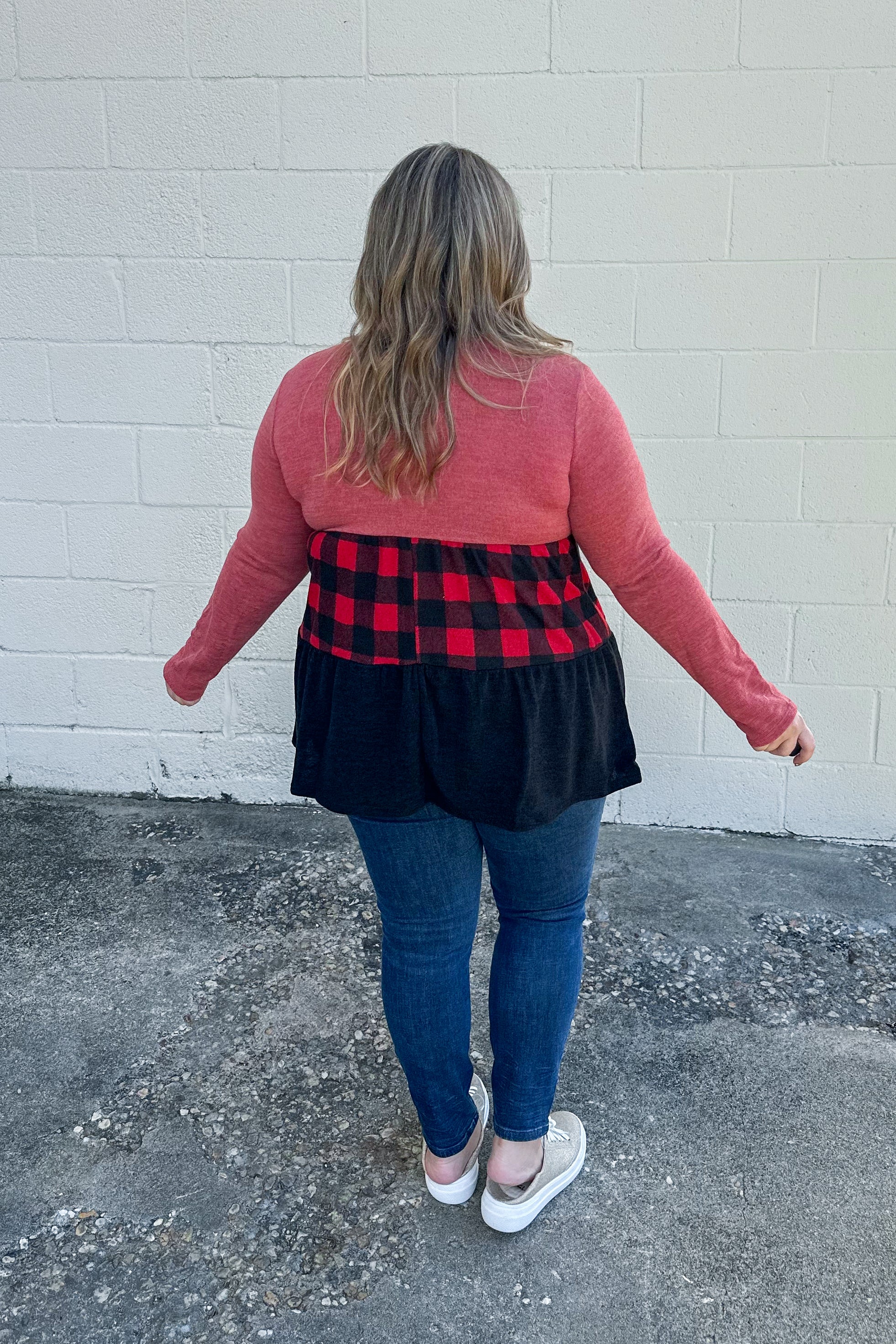 Miss Who I Was Color Block Buffalo Plaid Top