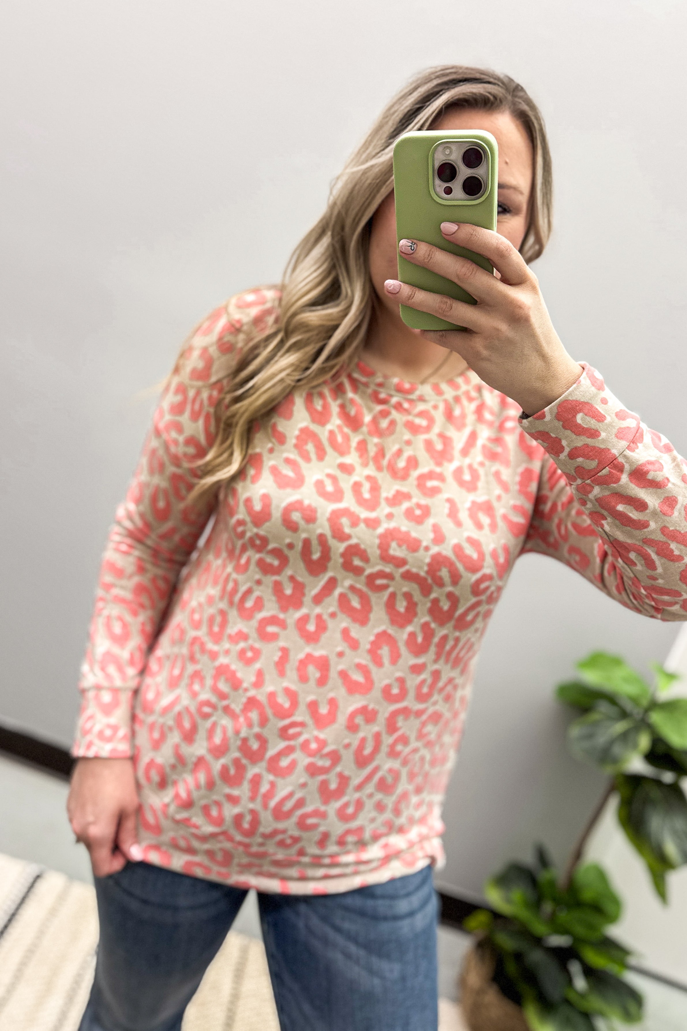 Taupe Blush Leopard Pullover Top