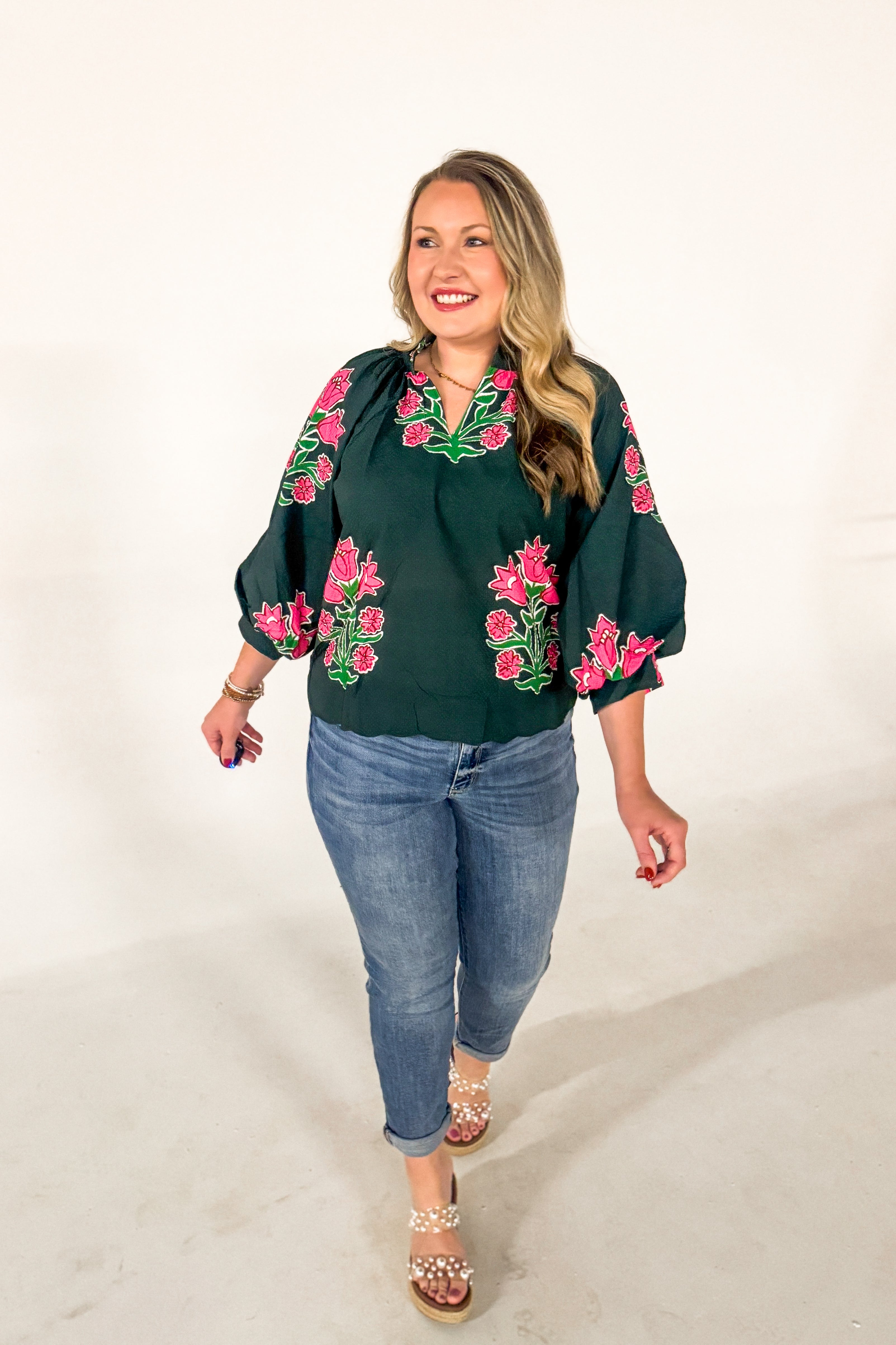 Evergreen Elegance Floral Top
