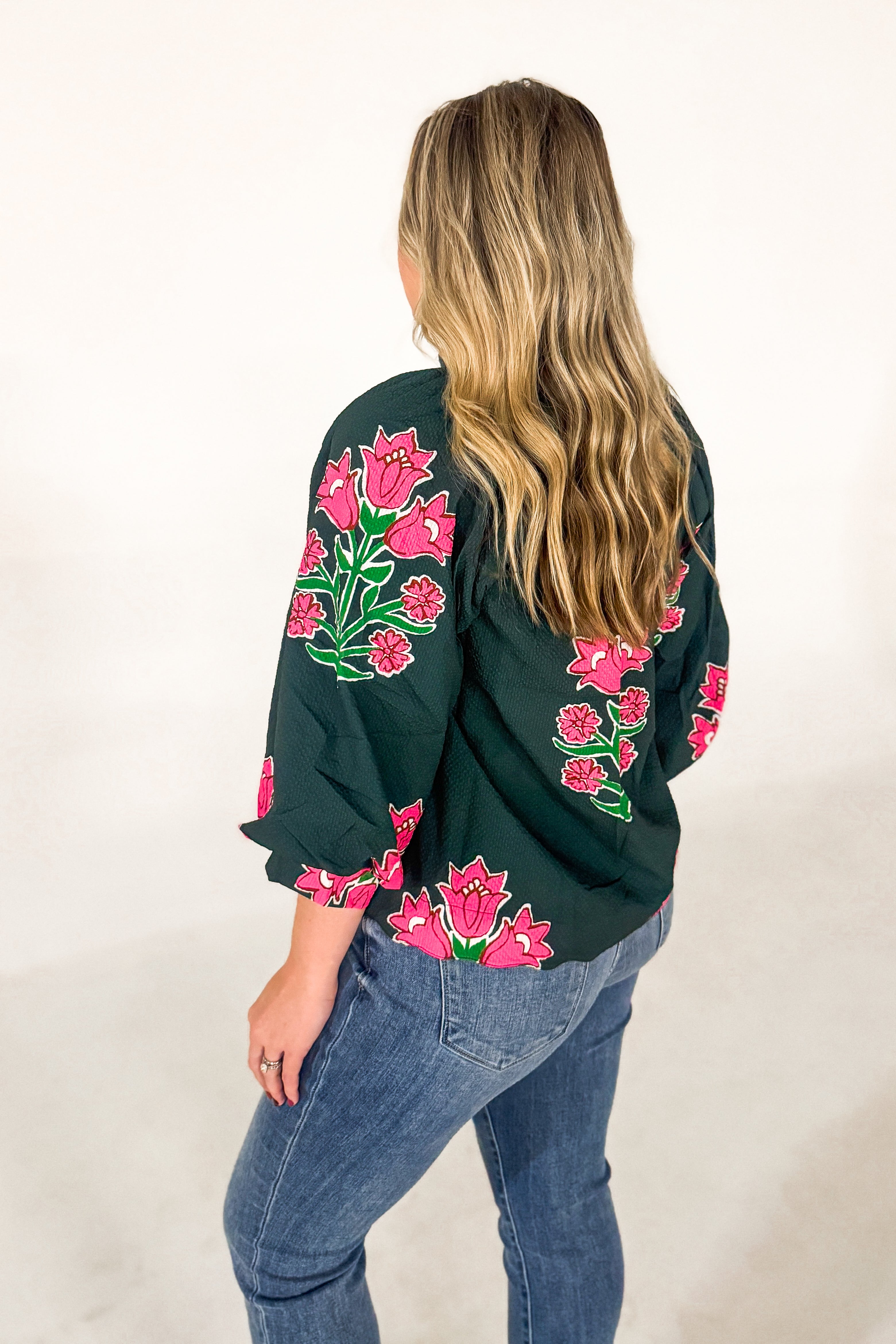 Evergreen Elegance Floral Top