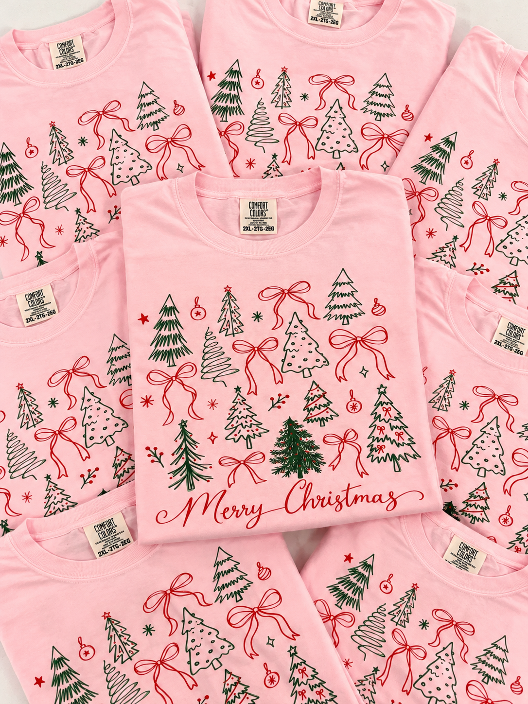 Bows & Christmas Trees Graphic Tee, Blossom