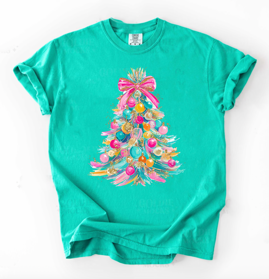 Colorful Christmas Tree Graphic Tee, Island Green