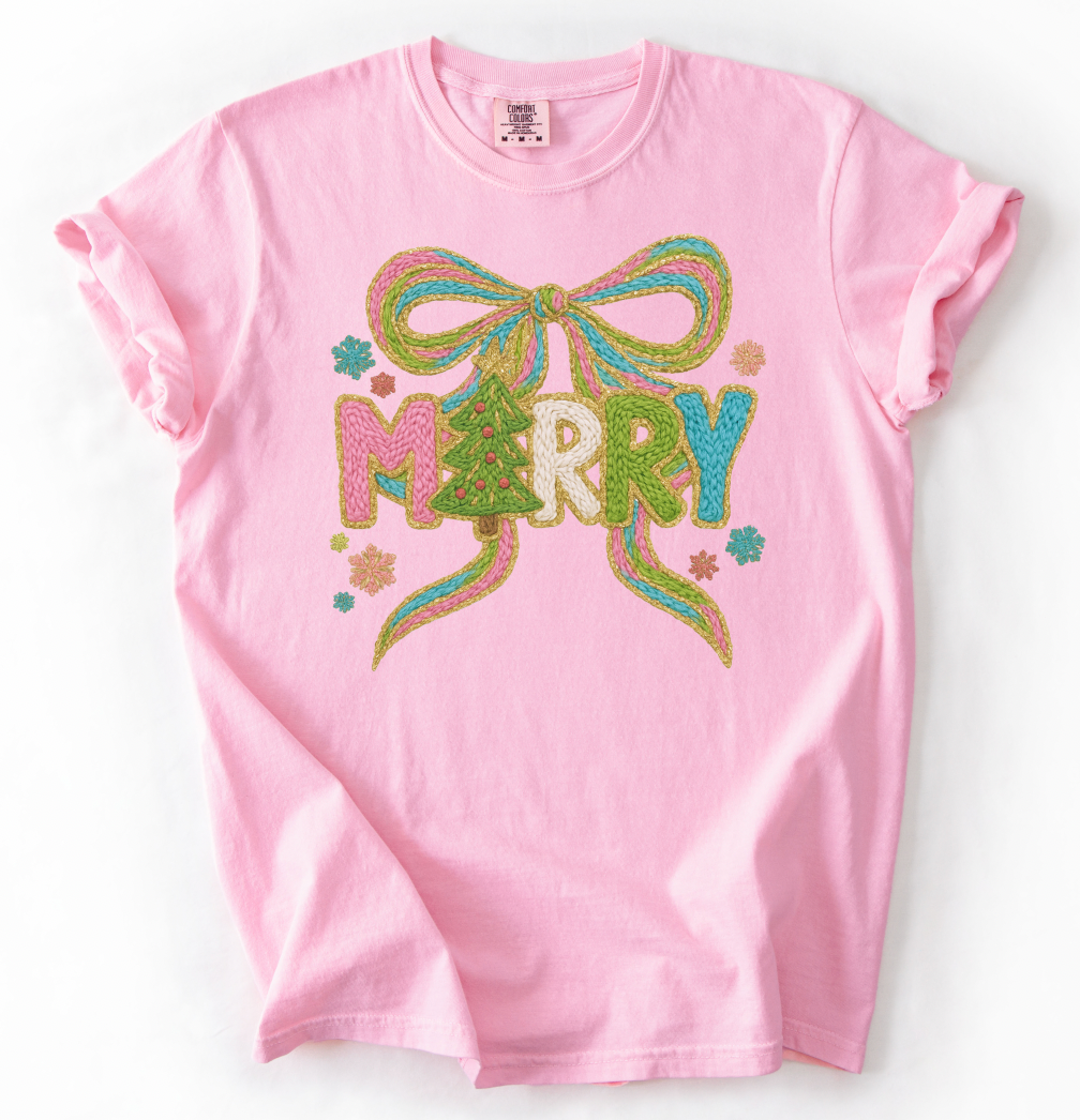 Merry Faux Crochet Graphic Tee, Blossom