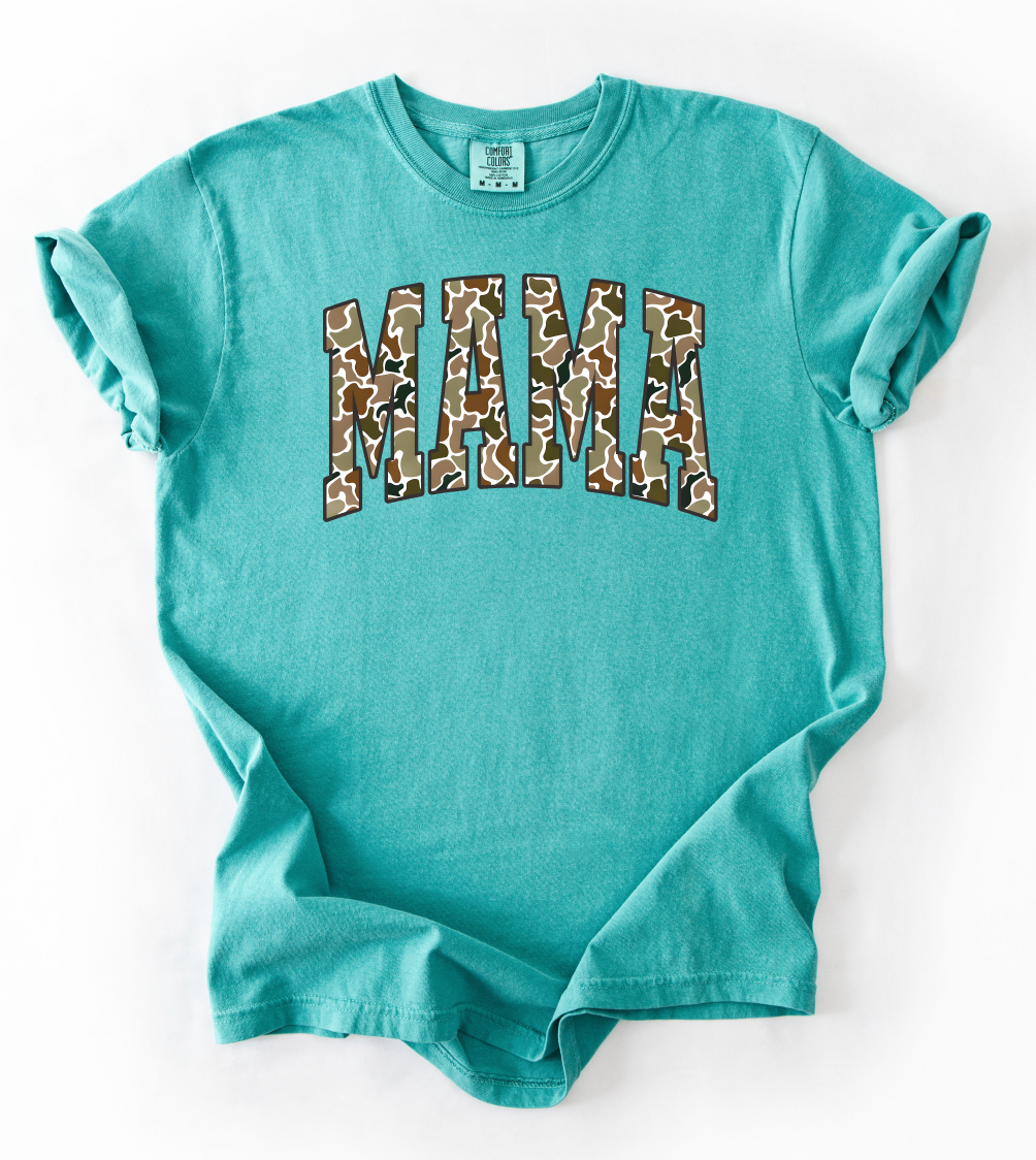 PREORDER: Mama Camo Graphic Tee, Seafoam